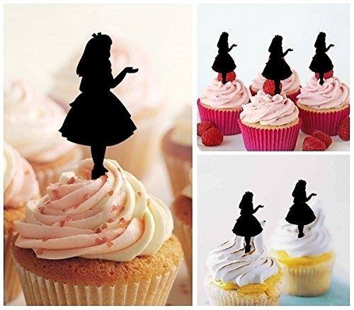 jjphonecase TA0240 Alice's Adventures in Wonderland Silhouette Party Wedding Birthday Acrylic Cupcake Toppers Decor 10 pcs