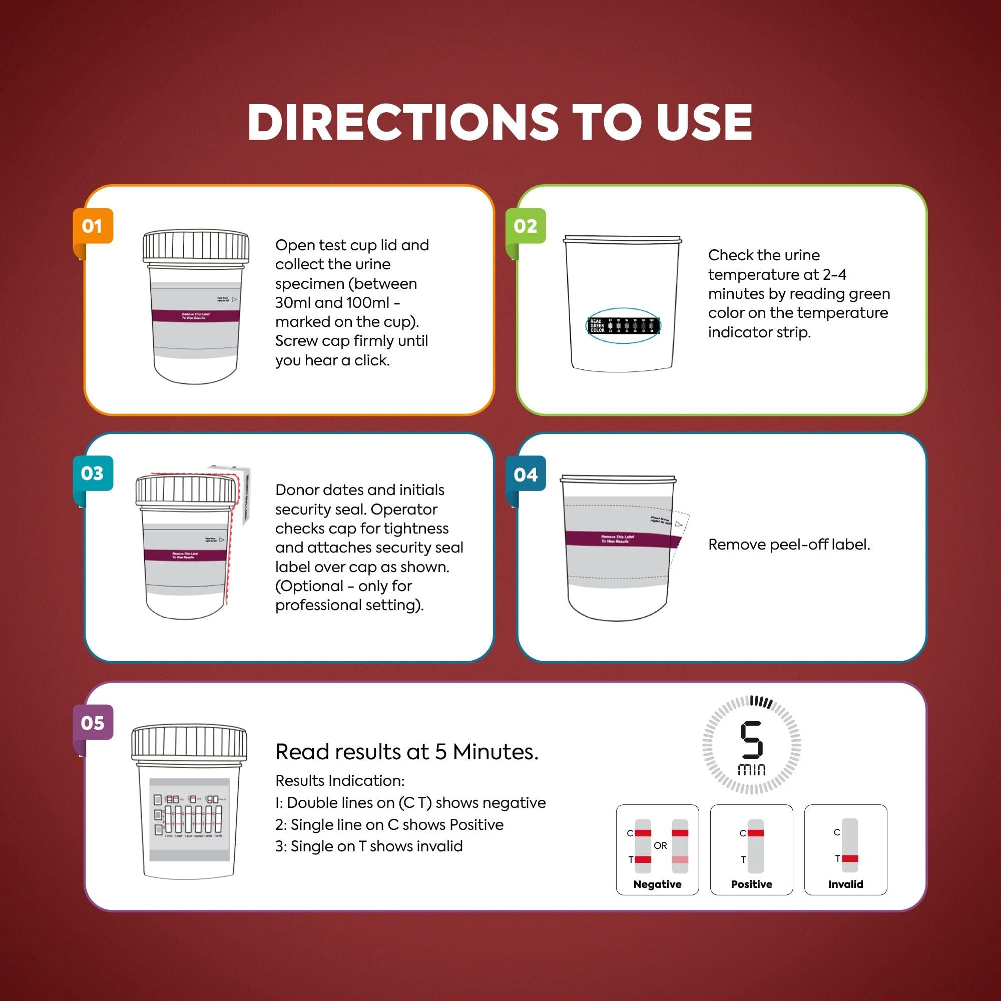 DIAGNOX HEALTH Accurate Urine Drug Test Kit - 14 Panel at Home Drug Test Cup with Clicker & Temperature Strip - CLIA Waived, 510k Cleared with SAMHSA Cutoff Levels [25 Test Cups]