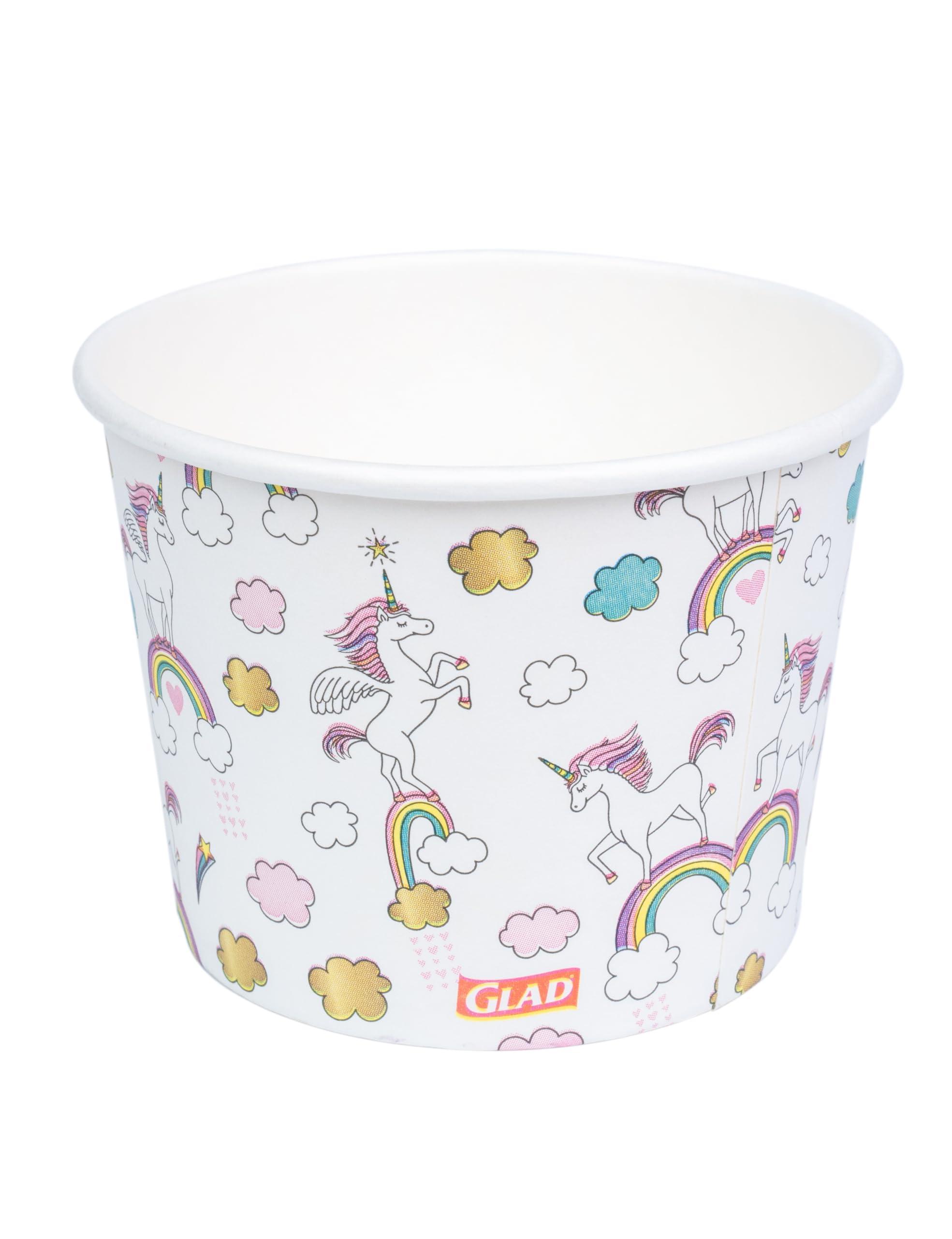 Glad Glad for Kids Unicorn Paper Snack Bowls, 20 Count, Lids Not Included - Disposable Snack Bowls with Unicorn Design for Kids Heavy Duty Disposable Paper Bowls for Everyday Use, 12 Ounces