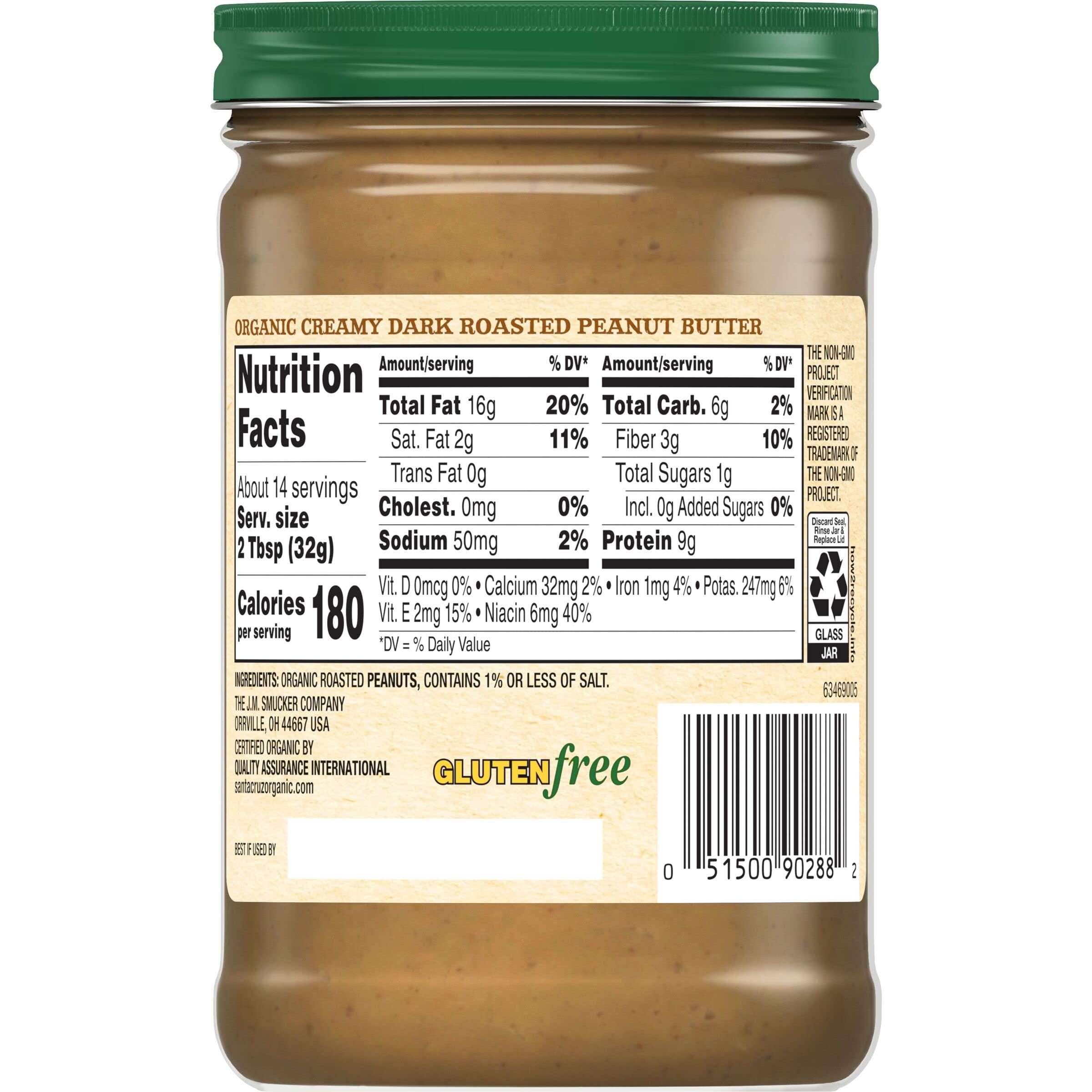 Santa Cruz ORGANIC Santa Cruz Organic Dark Roasted Creamy Peanut Butter, 16 Ounce (Pack of 6)