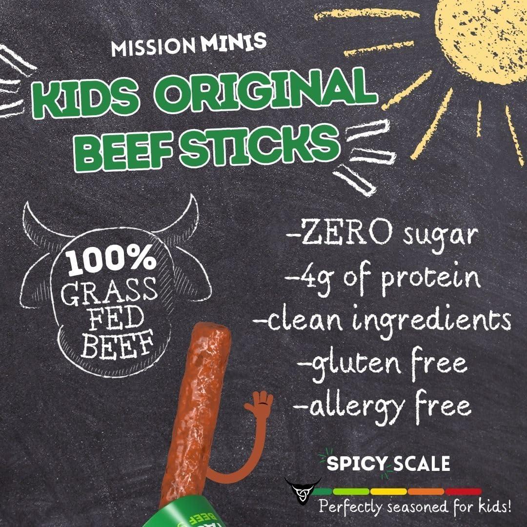 EST. 2015 MISSION MEATS Mission Meats Kids Beef Sticks 100% Grass Fed & Pasture Raised, Healthy Snacks for Kids and Toddlers, Gluten & Nut Free, Non-GMO, 0.5oz, 24 Count (Pack of 1)
