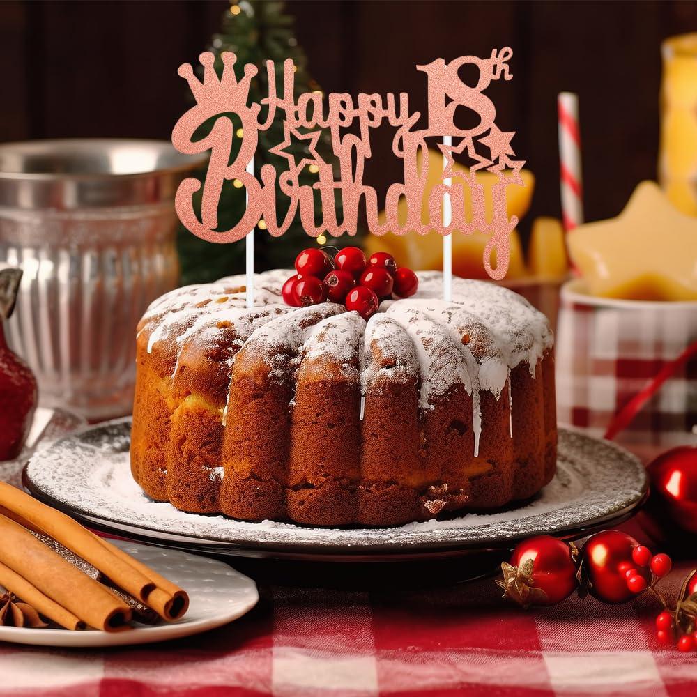 Cytokio 18th Birthday Cake Topper, Glitter Rose Gold 18 Cake Topper, Happy Birthday Cake Topper, Birthday Cake Toppers, Number 18 Eighteen Years Old Birthday Cake Topper for Eighteenth Birthday Cake Decor