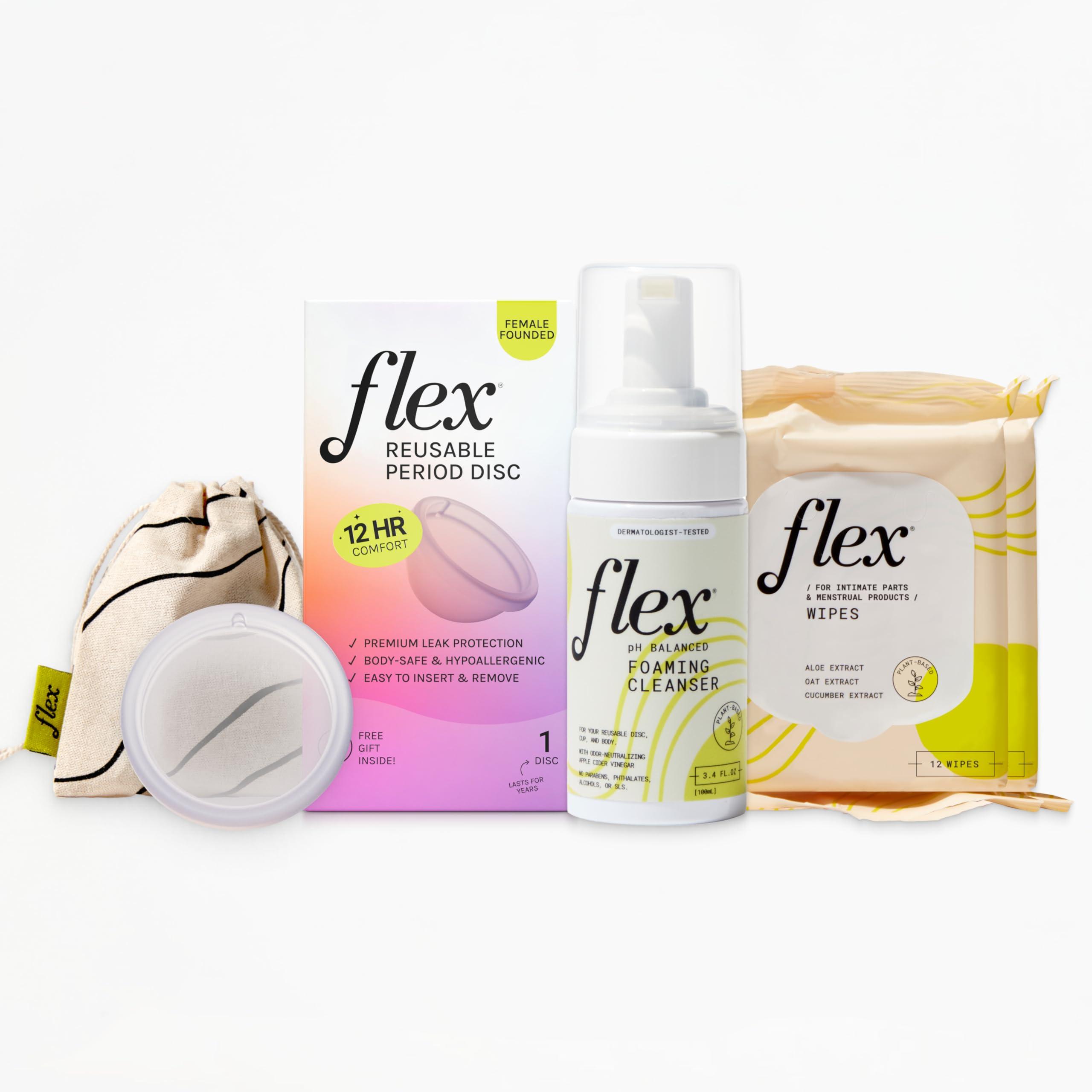FLEX Flex Reusable Disc Starter Bundle | Reusable Menstrual Disc with Flex Wash and 2 Packs Flex Wipes