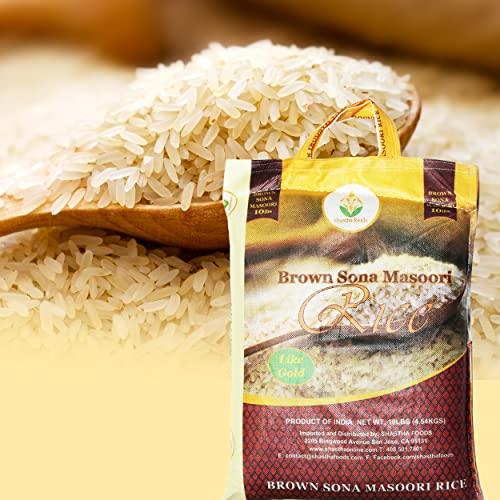 SHASTHA FOODS Shastha Brown Sona Masoori Rice 10 Lbs (pack of 1) 10 Lbs x 1 Bag ( Total 10 Lbs)