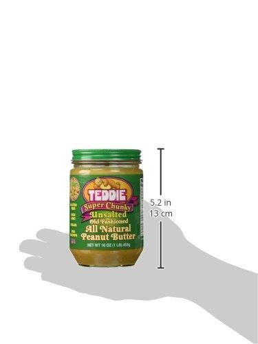 Teddie Teddie All Natural Peanut Butter, Super Chunky Unsalted 2pk, Gluten Free & Vegan, 16 Ounce (Super Chunky Unsalted, Pack of 2)