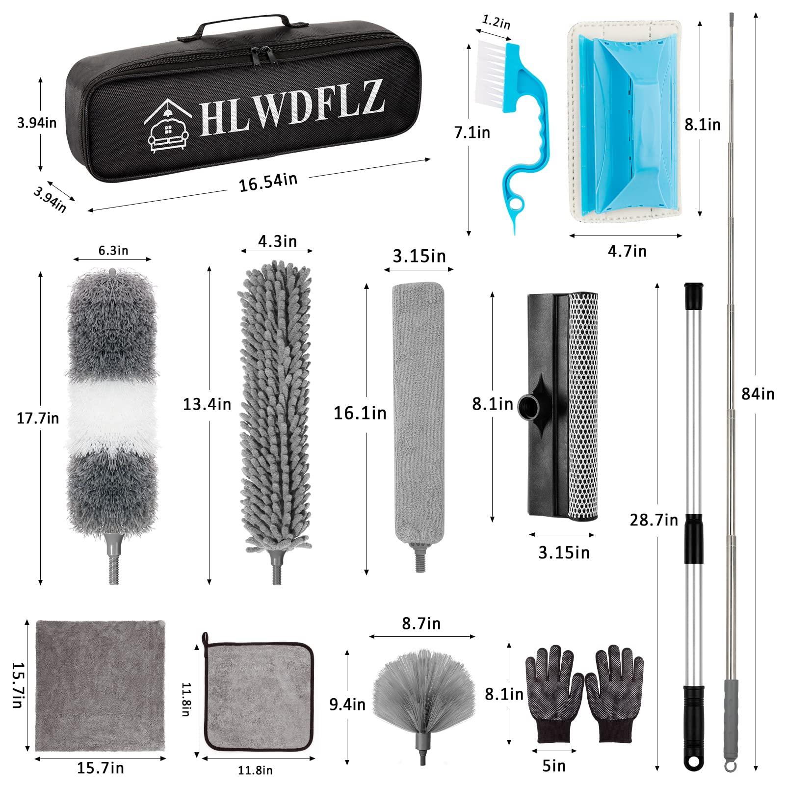 HLWDFLZ HLWDFLZ Microfiber Duster Kit 23pcs with 30 to 100 Inches Extension Pole and Extendable Window Squeegee, Washable and Bendable Feather Duster for Cleaning Ceiling Fans, High Ceilings, Cobwebs, Blinds