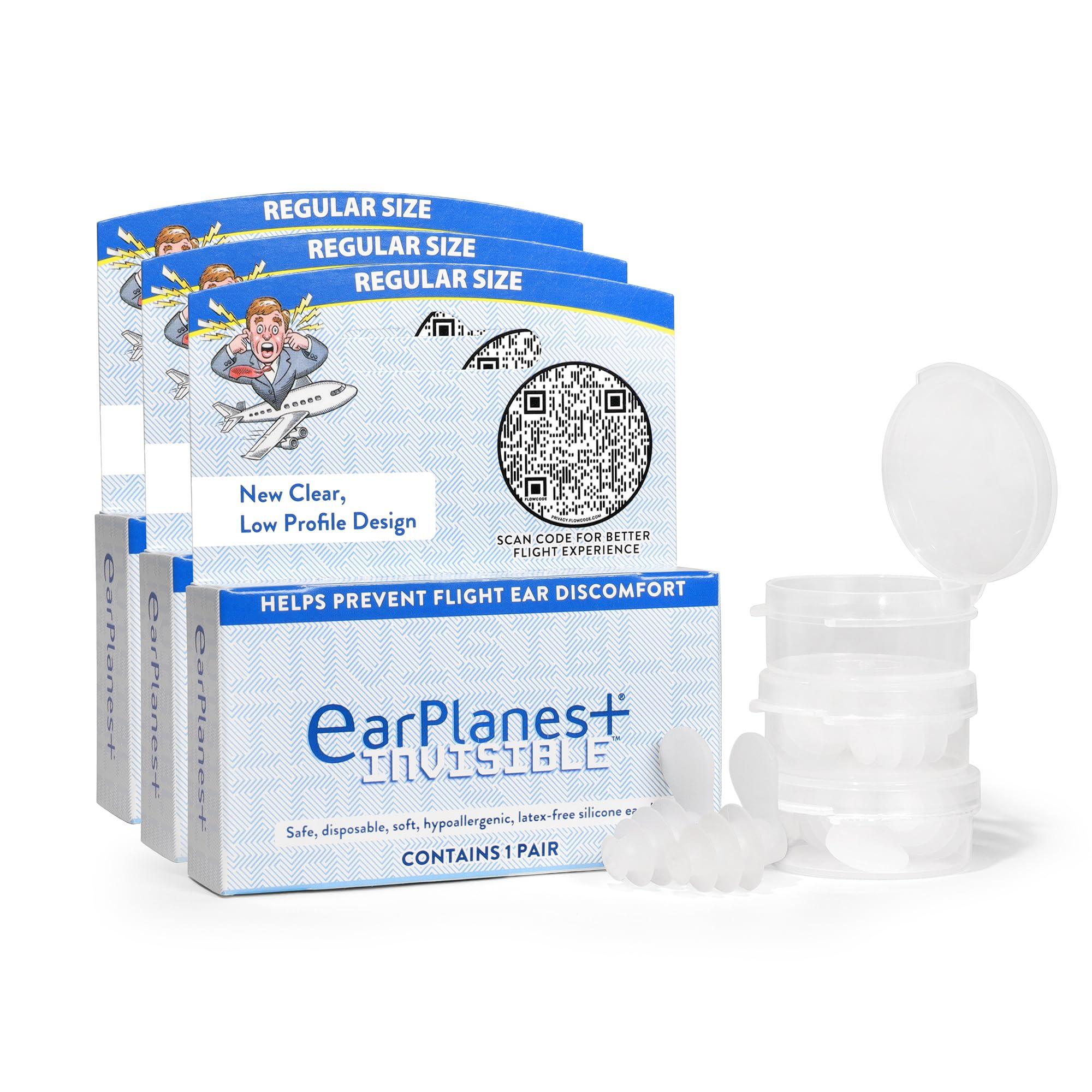 Earplanes EarPlanes+ Invisible Airplane Travel Ear Protection Clear Low-Profile Design (Adult Size, 3 Count)