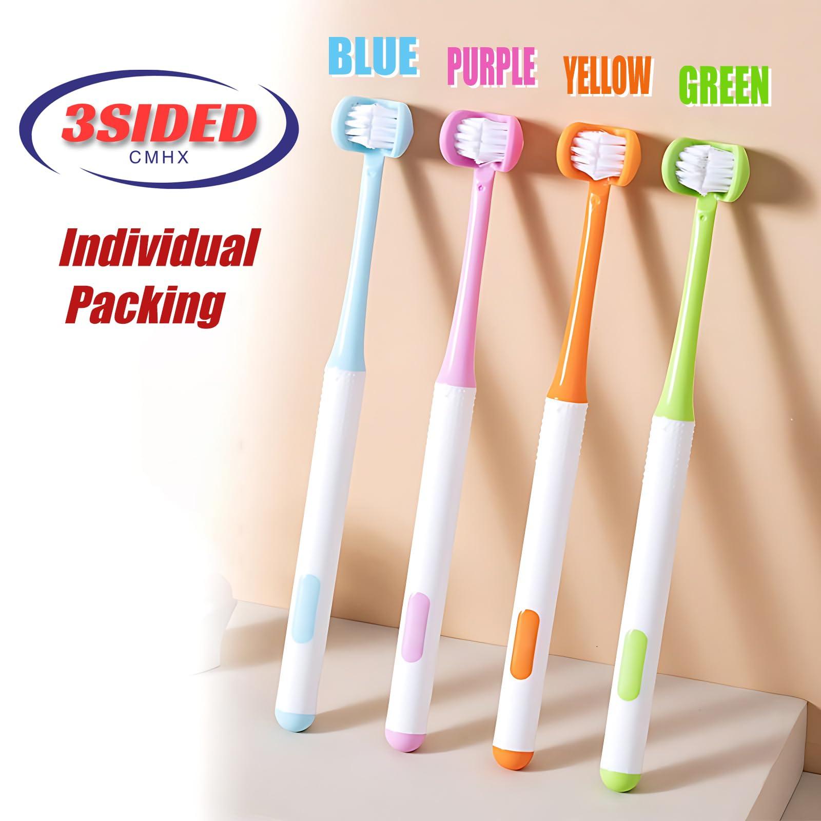 CMHX CMHX 3 Sided Autism Toothbrush 360 Oral Teeth Cleaning Design U-Shaped Toothbrush 4 PCS Adult Soft Bristles Soft and Gentle for Complete Tooth and Gum Care (Mix Colour 4PCS)