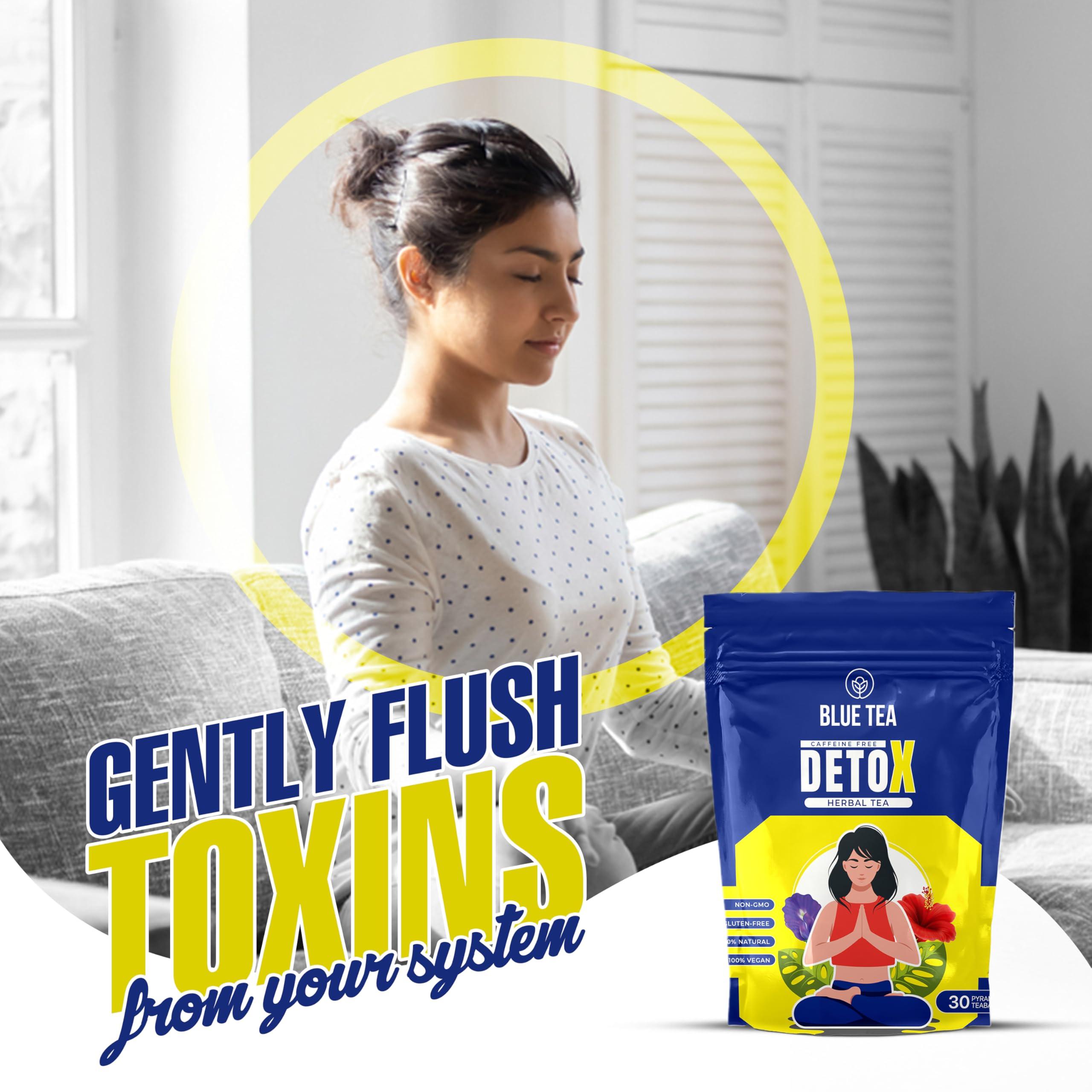 BLUE TEA BLUE TEA - Detox Herbal Tea - 30 Tea Bags - Plant Based | Butterfly Pea Flower - Hibiscus - Mint - Lemongrass | Improves Digestion - Detoxification | Caffeine Free - Vegan - Gluten Free | Ziplock Pack