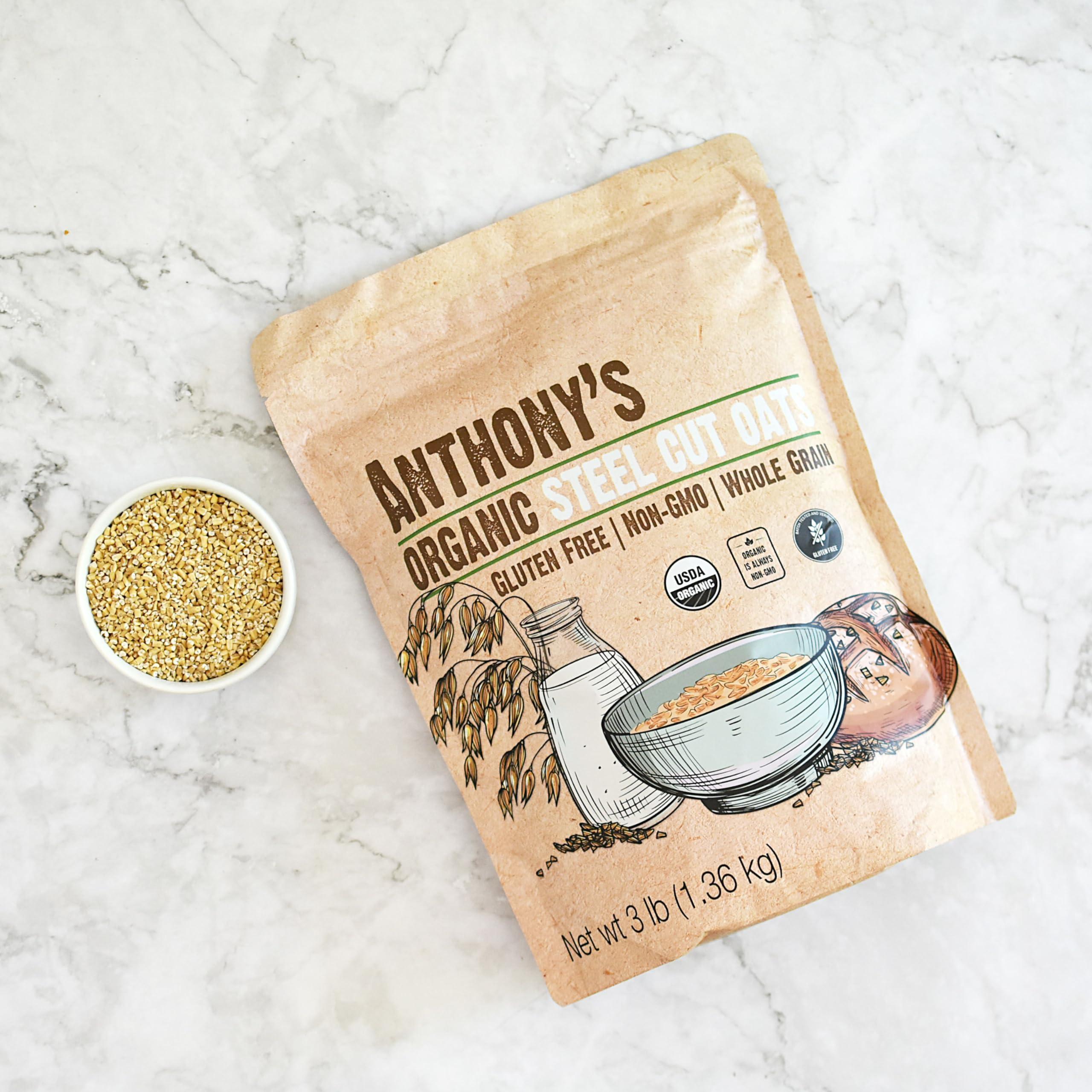 Anthony's Anthony's Organic Steel Cut Oats, 3 lb, Gluten Free, Non GMO, Irish Oatmeal, Whole Grain