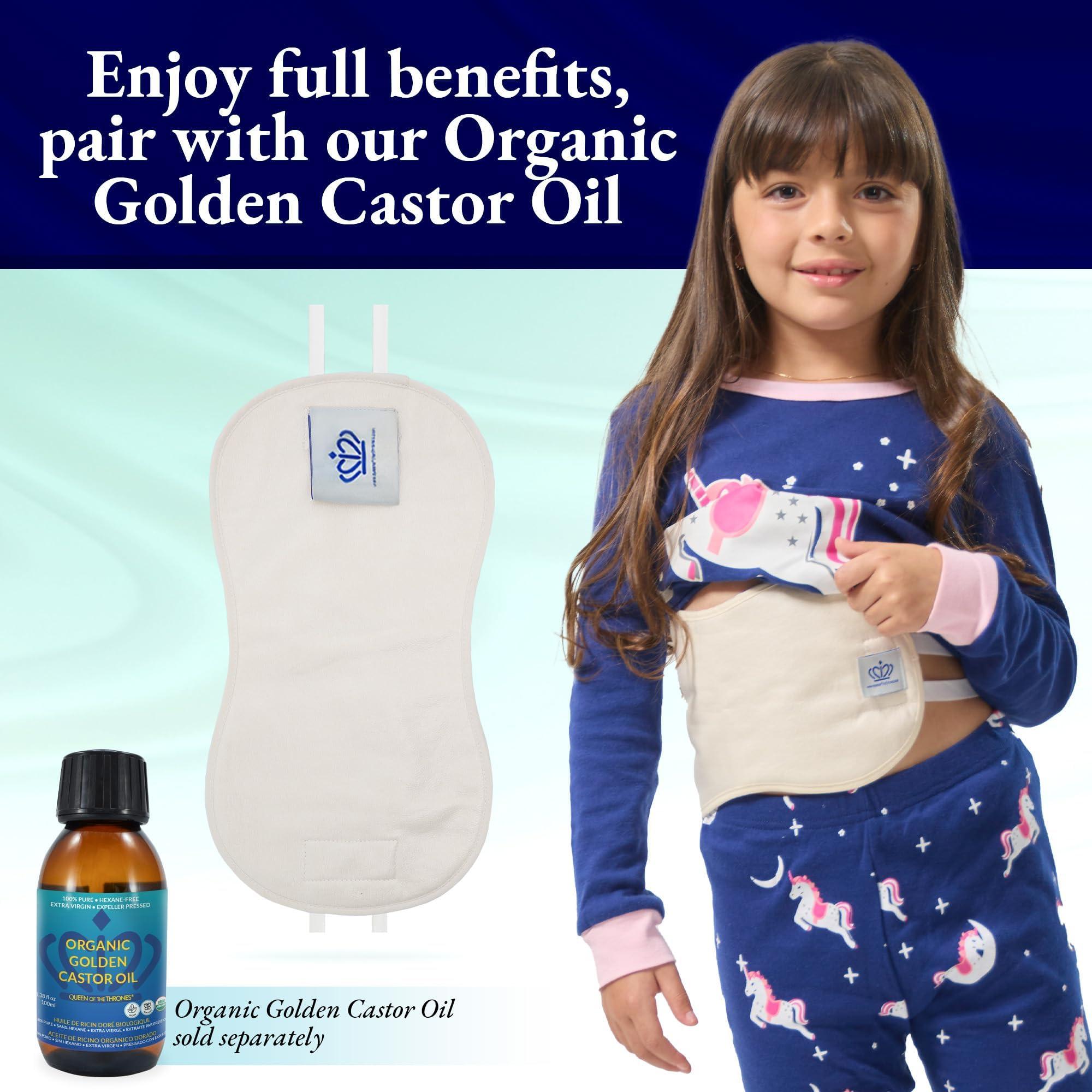 QUEEN OF THE THRONES QUEEN OF THE THRONES Castor Oil Pack for Kids - Heatless, Less-Mess, Reusable - Organic Cotton Flannel, Comfort Fit, Soft Straps & Naturopathic Doctor Designed (Castor Oil Sold Separately)