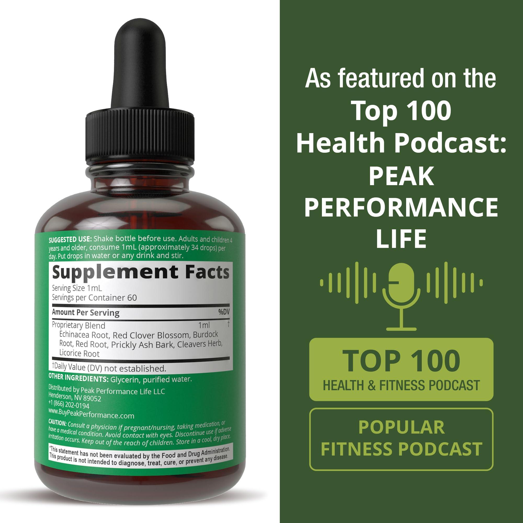 Peak Performance Lymphatic Drainage Drops. Sugar Free 7-in-1 Lymph Detox And Cleanse Support. Vegan Supplement with Echinacea, Red Clover Blossom, Burdock Root, Cleavers Herb, Licorice Root, And More!