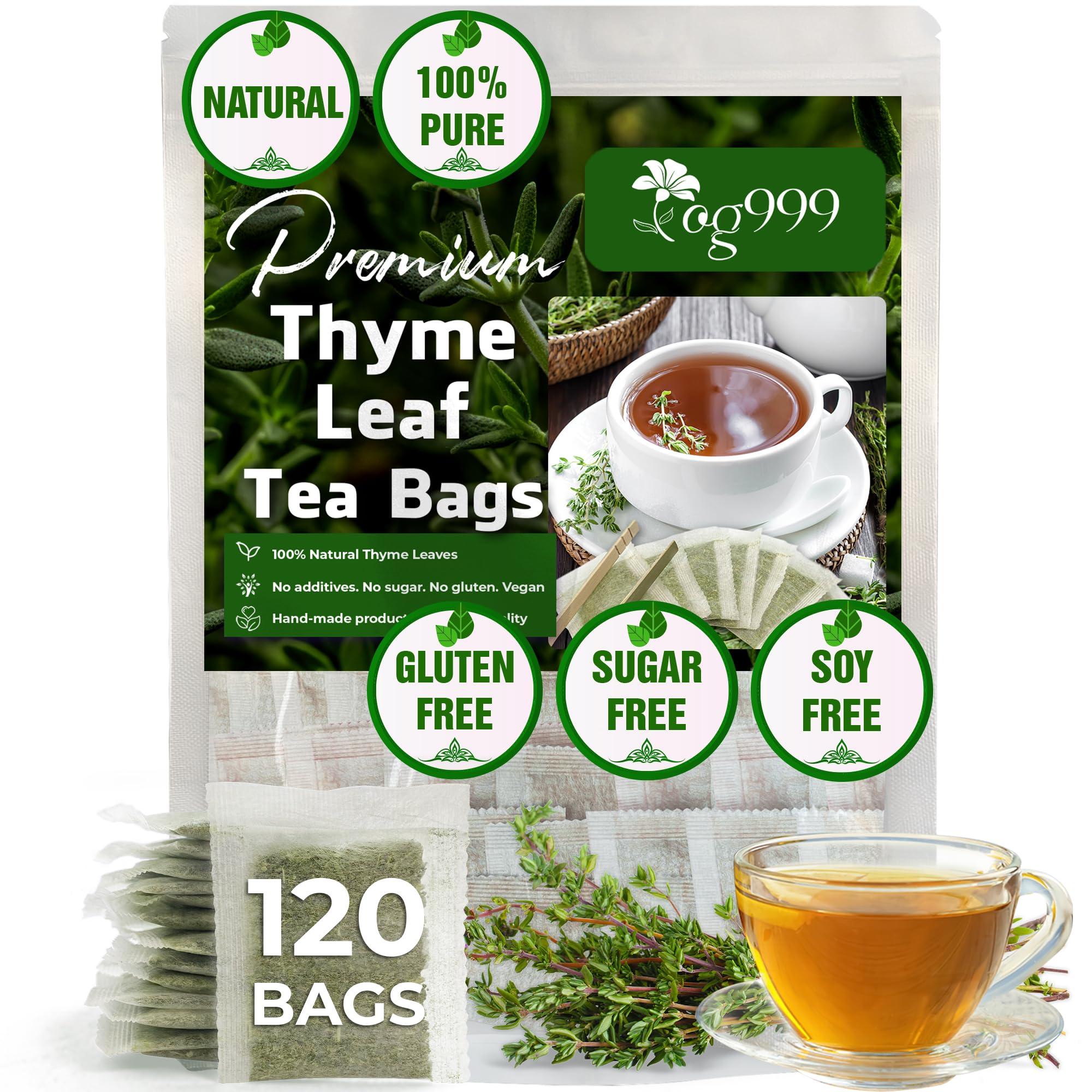 TOG999 TOG999, Premium 120 Thyme Leaf Tea Bags, 100% Natural & Pure Thyme Leaves. Loose Leaf Thyme Herbal Tea. Thyme Leaf Tea. No Sugar, No Caffeine, No Gluten, Vegan.