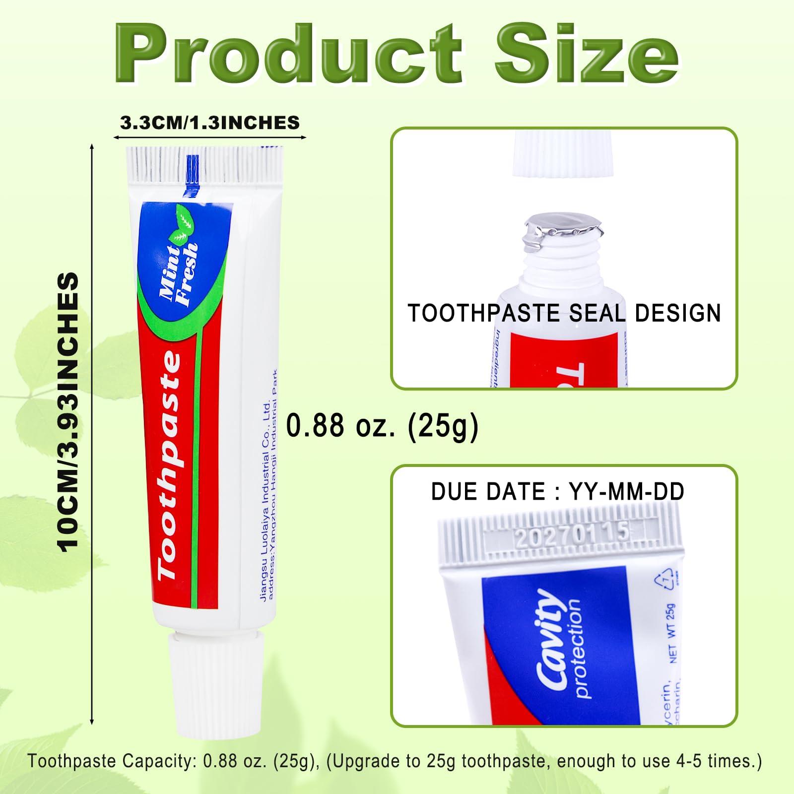 HAIFOTRVA HAIFOTRVA 100 Tubes Bulk Travel Size Toothpaste,Miniature 0.88oz(25g) Small Toothpaste Travel Size Bulk 1.3x3.93 inches Peppermint Mini Disposable Toothpaste for Hotel,Guests,Homeless,Charity