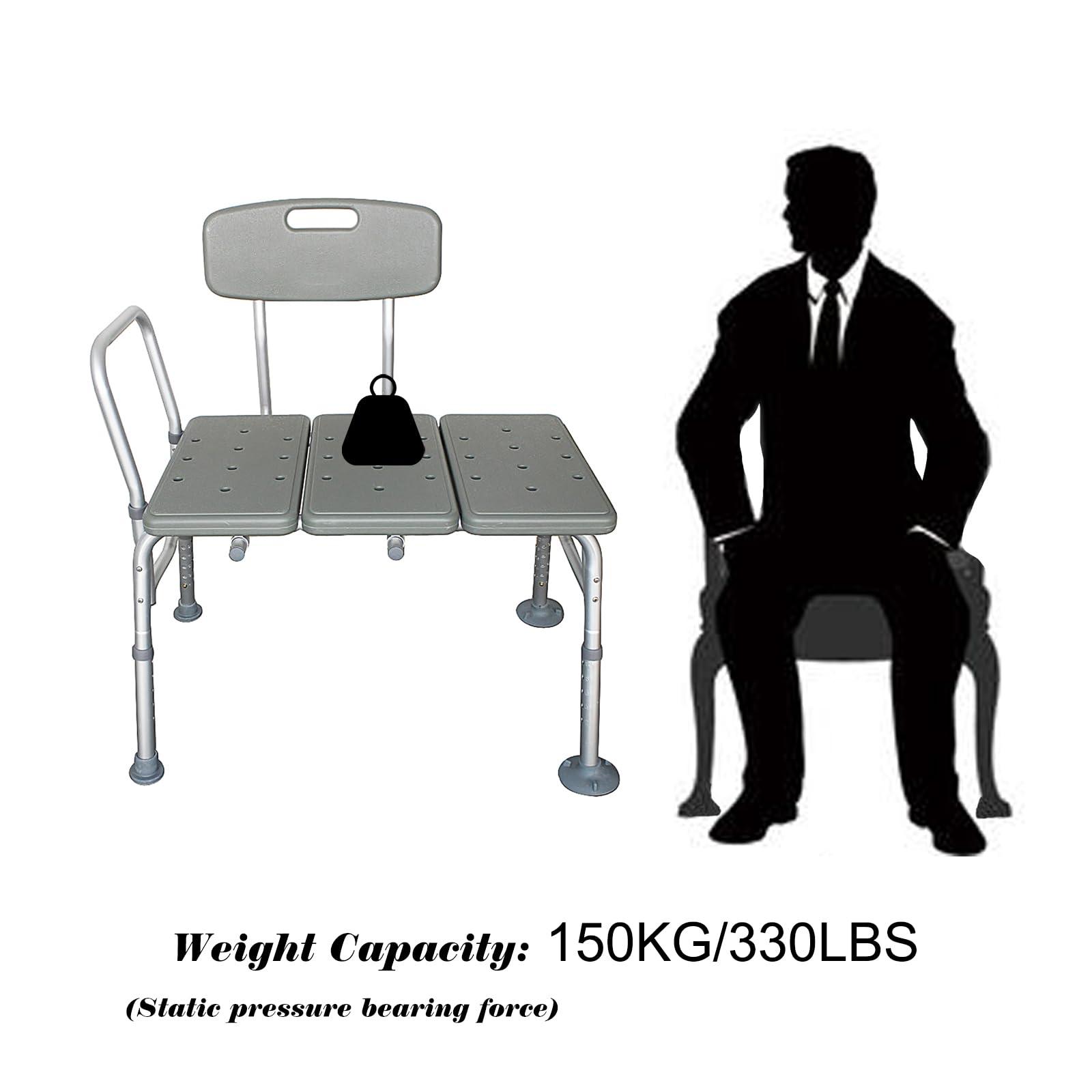 BIVVI BIVVI Transfer Bench for Bathtub,Shower Chair with Arms and Back,Shower Bench Stool Bath Chairs for Seniors,Elderly,Disabled,10 Adjustable Heights,Non-Slip Feet,330 lb Capacity,Silla de ducha,Gray A