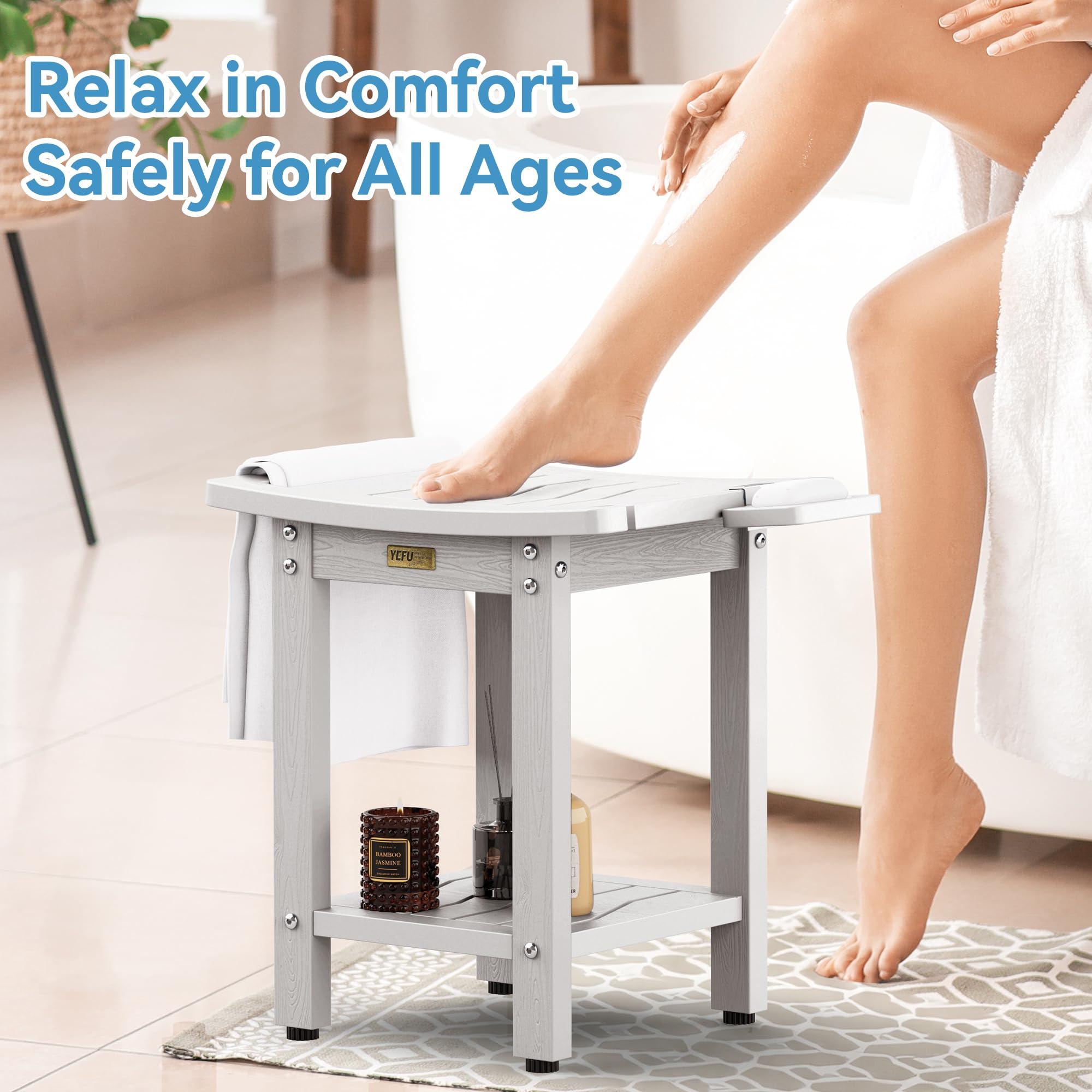 YEFU Elderly Shower Chair for Inside Shower: Shower Stool Waterproof Plastic White Small for Shaving Legs Bathtub Small Spaces - Shower Bench Seat for Adults Seniors Disabled