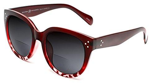 SAMBA SHADES SAMBA SHADES Bifocal Sunglasses for Women Oversized Reading Round Sun Readers Matte Black Burgundy 2.50 Power for Women
