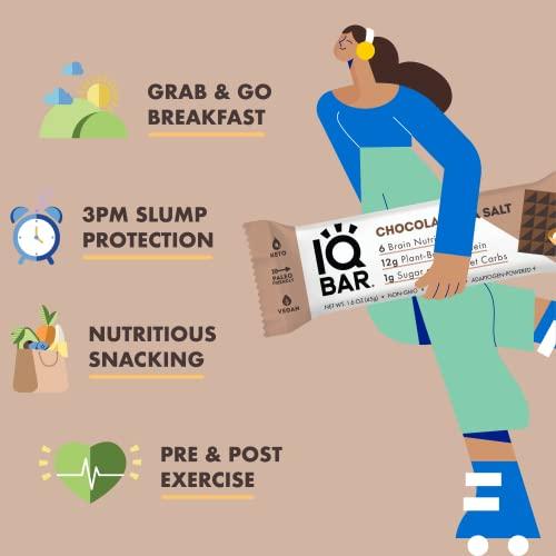 IQBAR IQBAR Brain and Body Keto Protein Bars - Chocolate Sea Salt and Almond Butter Chip - 12 Count Energy Bars - Low Carb Protein Bars - High Fiber Vegan Bars Low Sugar Meal Replacement Bars