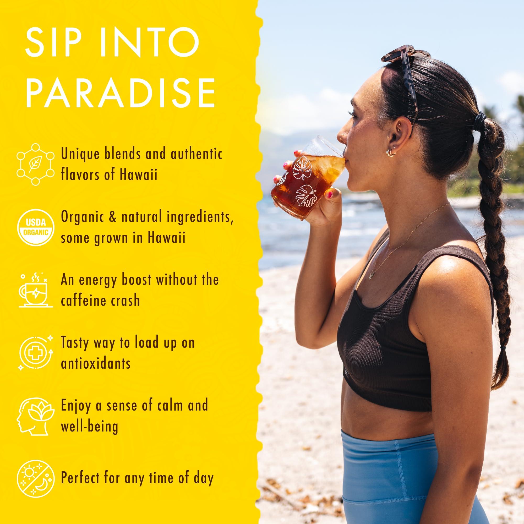 HAWAIIAN NATURAL T·E·A Hawaiian Natural Tea Pineapple Strawberry Flavored Organic Tea - Tropical Fruit Green Tea Blend with White Tea - Perfect Daily Cup & Gift for Tea Lovers - 20 Tea Bags