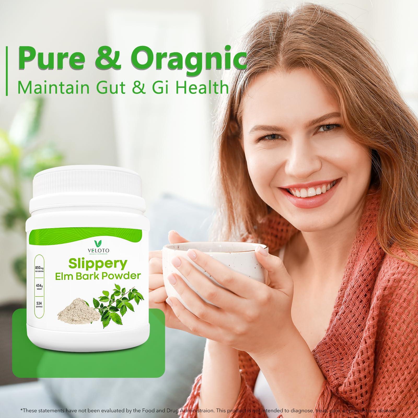 VELOTO VELOTO Slippery Elm Bark Powder Organic, Slippery Elm Inner Bark Powder, Natural Herbal Supplement for Soothing Throat & Digestive Health, Gluten-Free, Non-GMO, Vegan-Friendly, 1 lb (534 Servings)