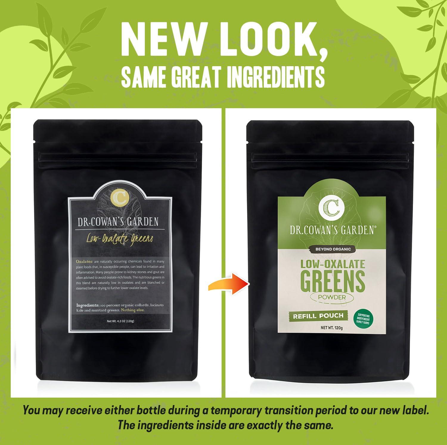 Dr. Cowan's Garden Dr. Cowan\'s Garden Low-Oxalate Greens Veggie Powder Refill Pouch - Beyond Organic Superfood Greens Vegetable Powder for Drinks and Food - Lacinato Kale, Mustard Leaves, and Collard Greens