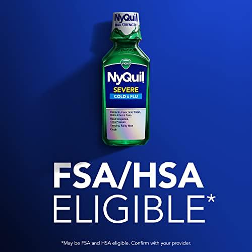 Vicks Vicks NyQuil Severe Cold and Flu Relief Liquid Medicine, Maximum Strength, 9-Symptom Nighttime Relief for Headache, Fever, Sore Throat, Nasal Congestion, Sinus Pressure, Runny Nose, Cough, 8 FL OZ