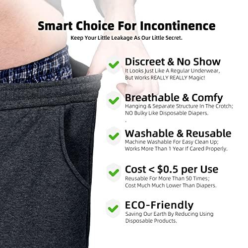 TIICHOO TIICHOO Incontinence Underwear for Men Washable Urinary Incontinence Boxer with Front Fly Regular Absorbency Mens Leak Proof Underwear 2 Pack(Medium, Blue Plaid)