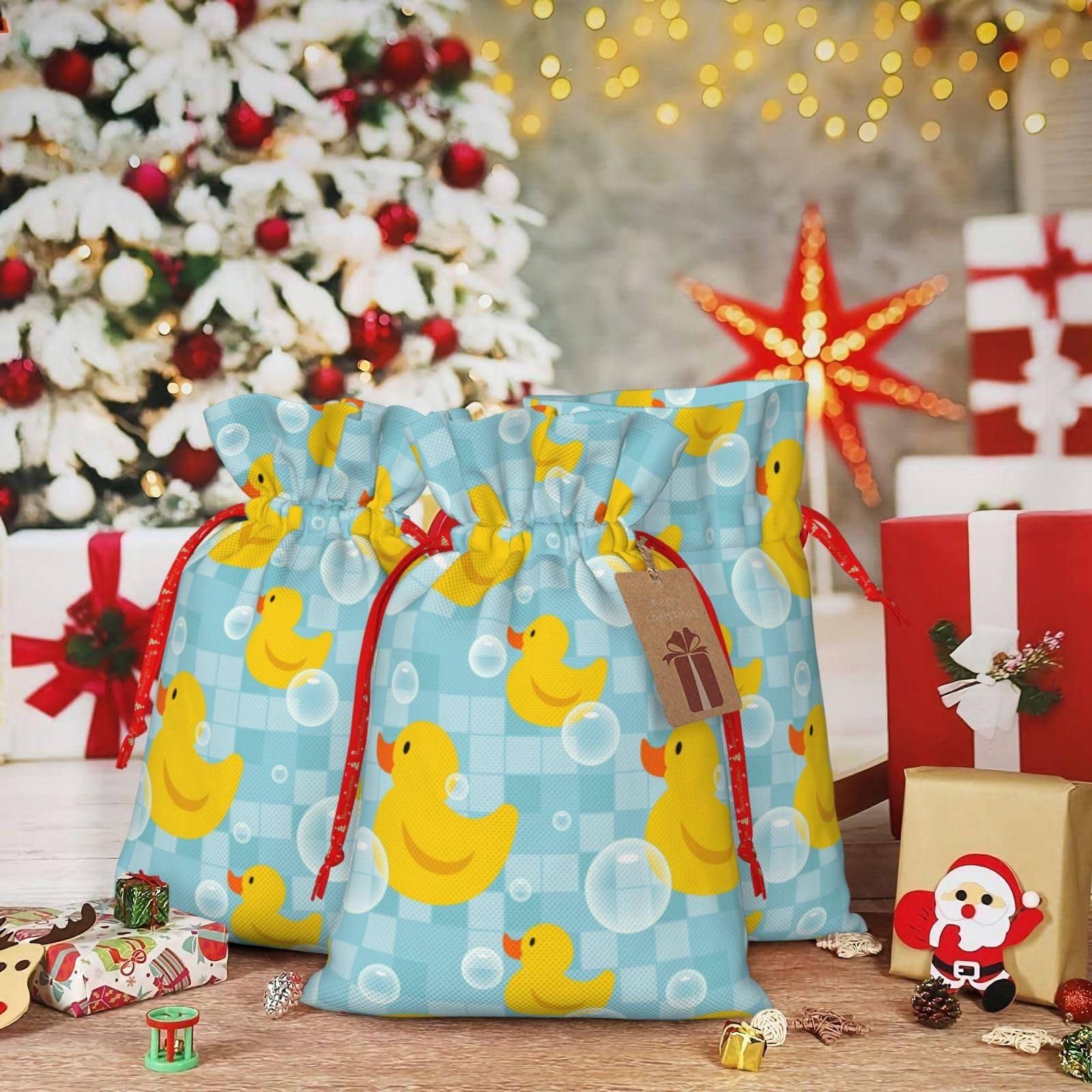 YIPOCH YIPOCH Yellow Duck Gift Bags Christmas Bags with Drawstring Christmas Bags For Gifts Wrap Christmas Treat Bags Reusable Birthday Holiday Gift Bag for Xmas Presents Party Favor Goody Bags