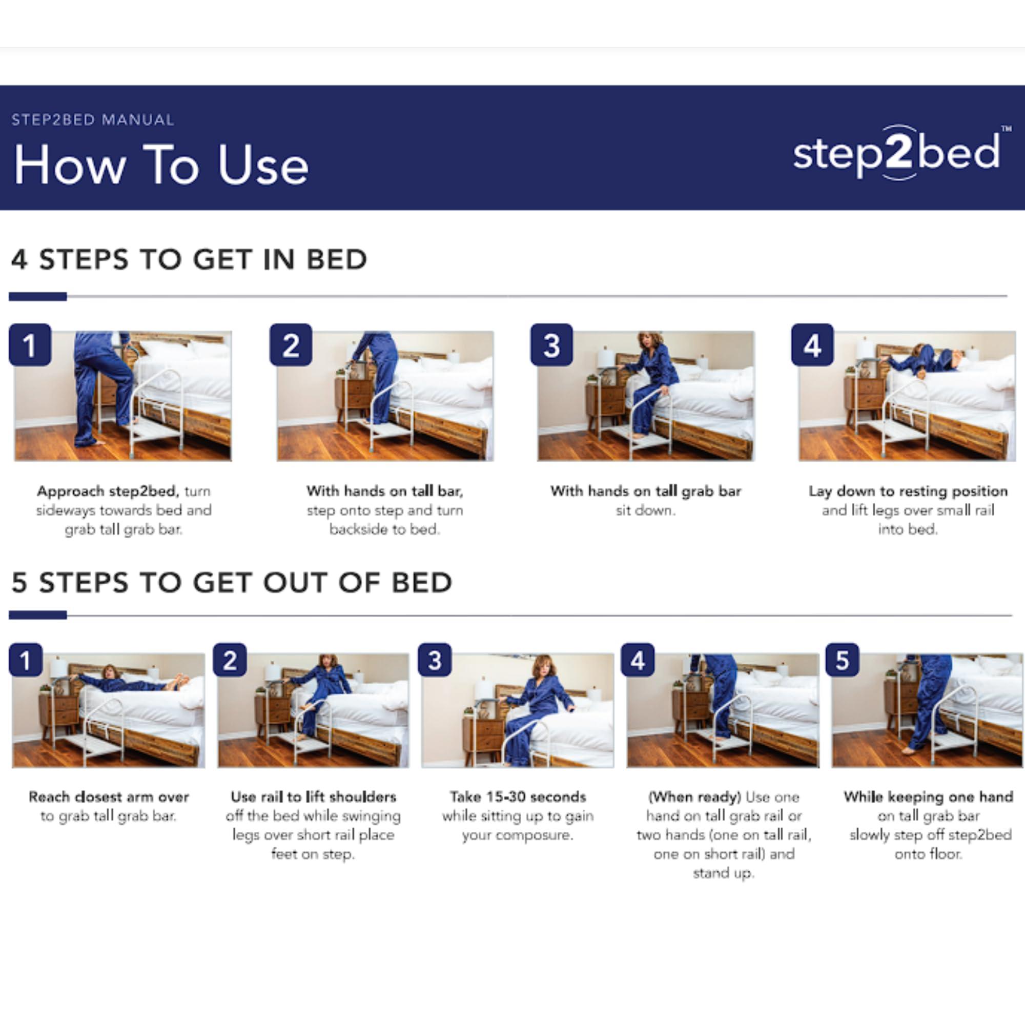 step2bed Step2Bed Bed Rails For Elderly with Adjustable Height Bed Step Stool & LED Light for Fall Prevention - Portable Medical Step Stool comes with Handicap Grab Bars making it easy to get in and out of bed