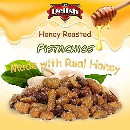 It's Delish Honey Roasted Pistachio (Shelled, No Shell) by It\'s Delish, 12 Oz Bulk Bag | Gourmet Pistachio (Shelled, No Shell) Nuts in Honey Sugar Coating, Sweet & Heart Healthy Salted Nut, Kids Snack - Non-Dairy, Kosher Parve