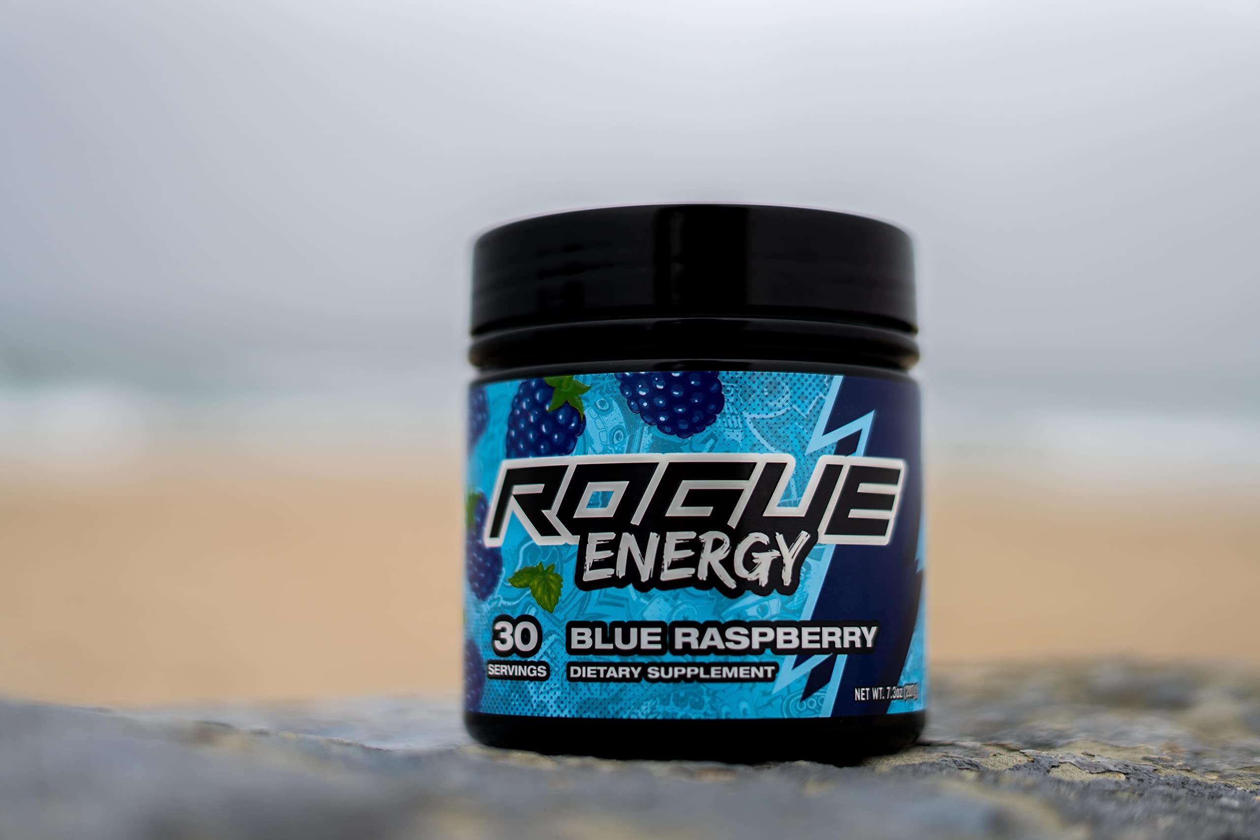 Rogue Energy Rogue Energy Energy Drink Powder for Long Gaming Hours - Energy Powder for Mental Focus - Sugar & Gluten Free - Gaming Supplement with Caffeine & Vitamins - Made in USA (Blue Raspberry - 40 Servings)