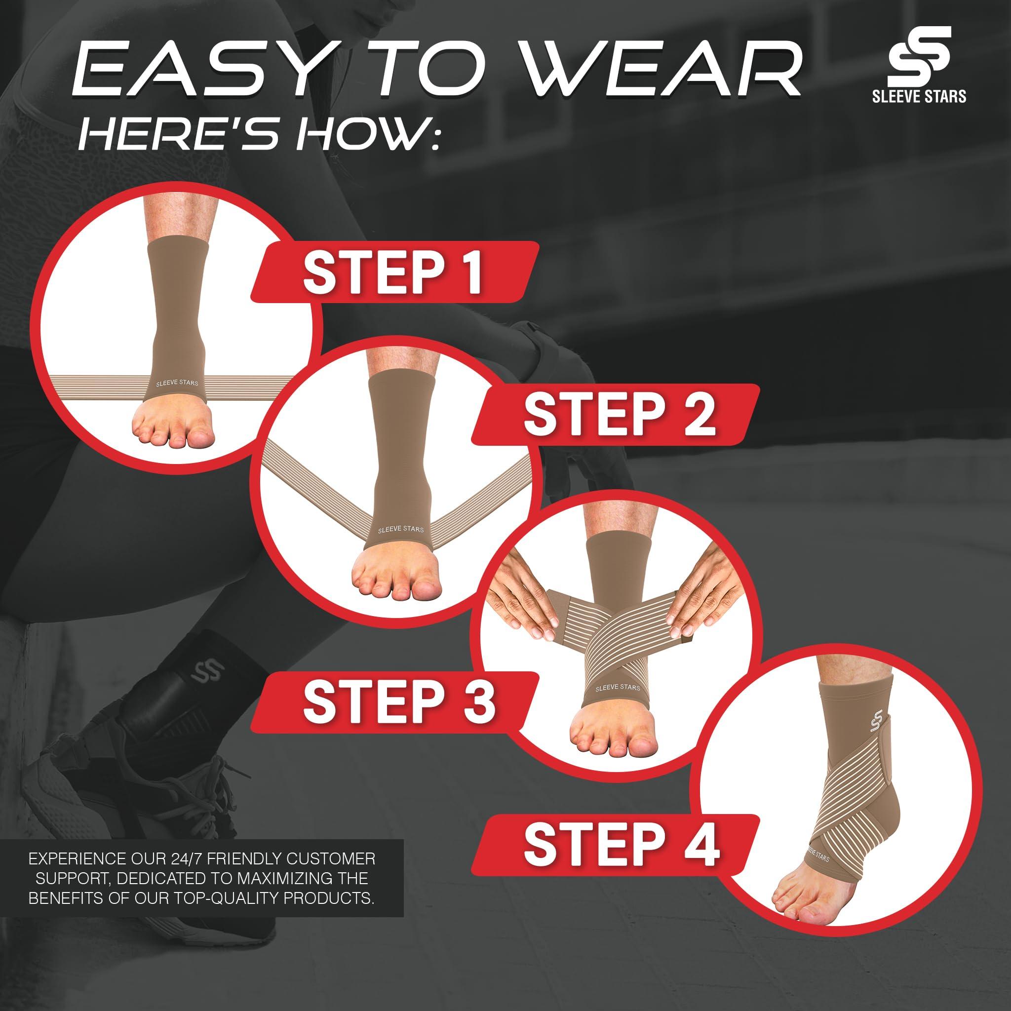 SS SLEEVE STARS Sleeve Stars Ankle Brace for Sprained Ankle, Plantar Fasciitis Relief Ankle Support for Women, Ankle Compression Sleeve w/ Strap (Single/Beige)
