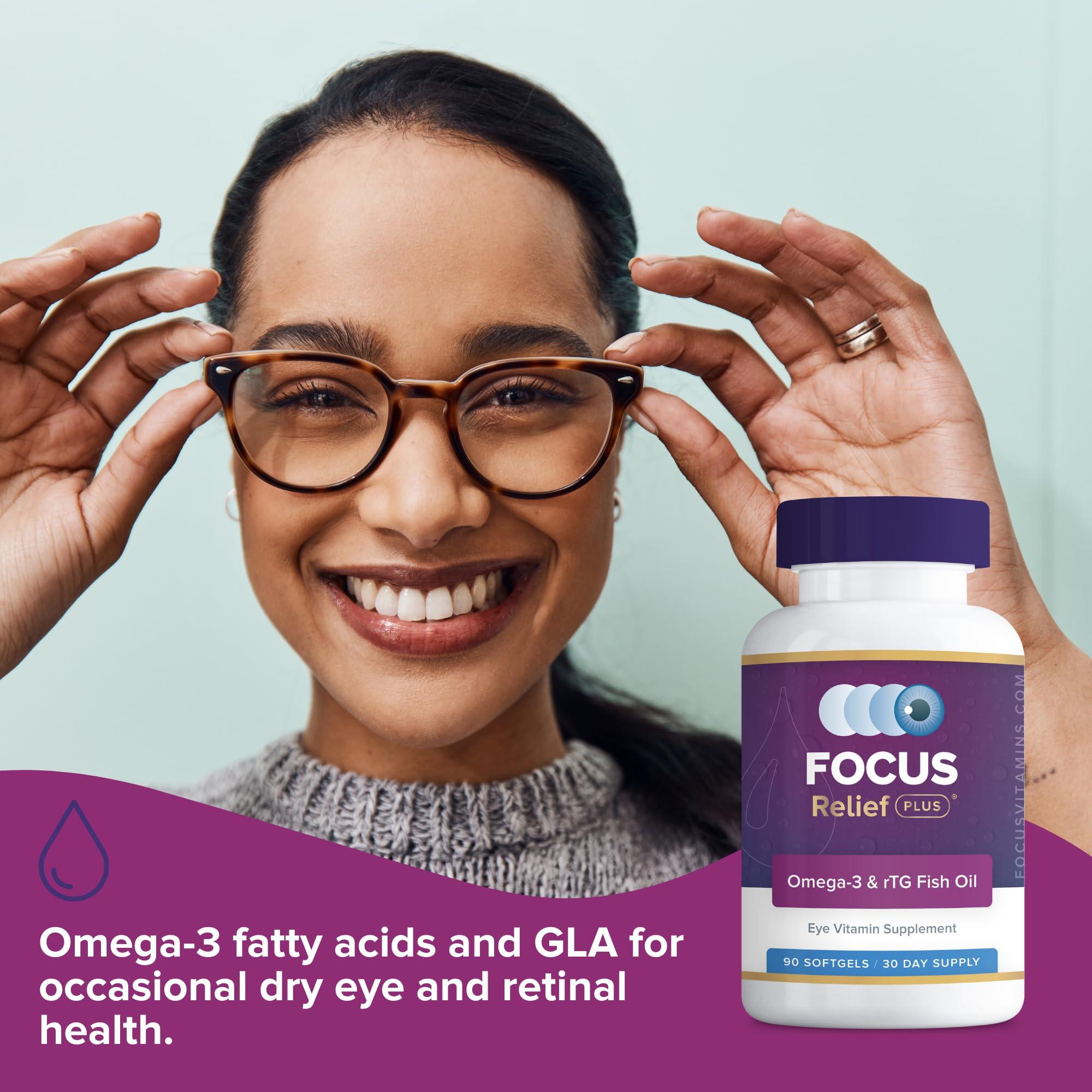 Focus Vision Supplements Focus Relief Plus Dry Eye Formula (180 ct. 60 Day Supply) Dry Eye Omega 3 Supplement - Dry Eye Relief Supplement - Omega 3 Fish Oil for Dry Eye