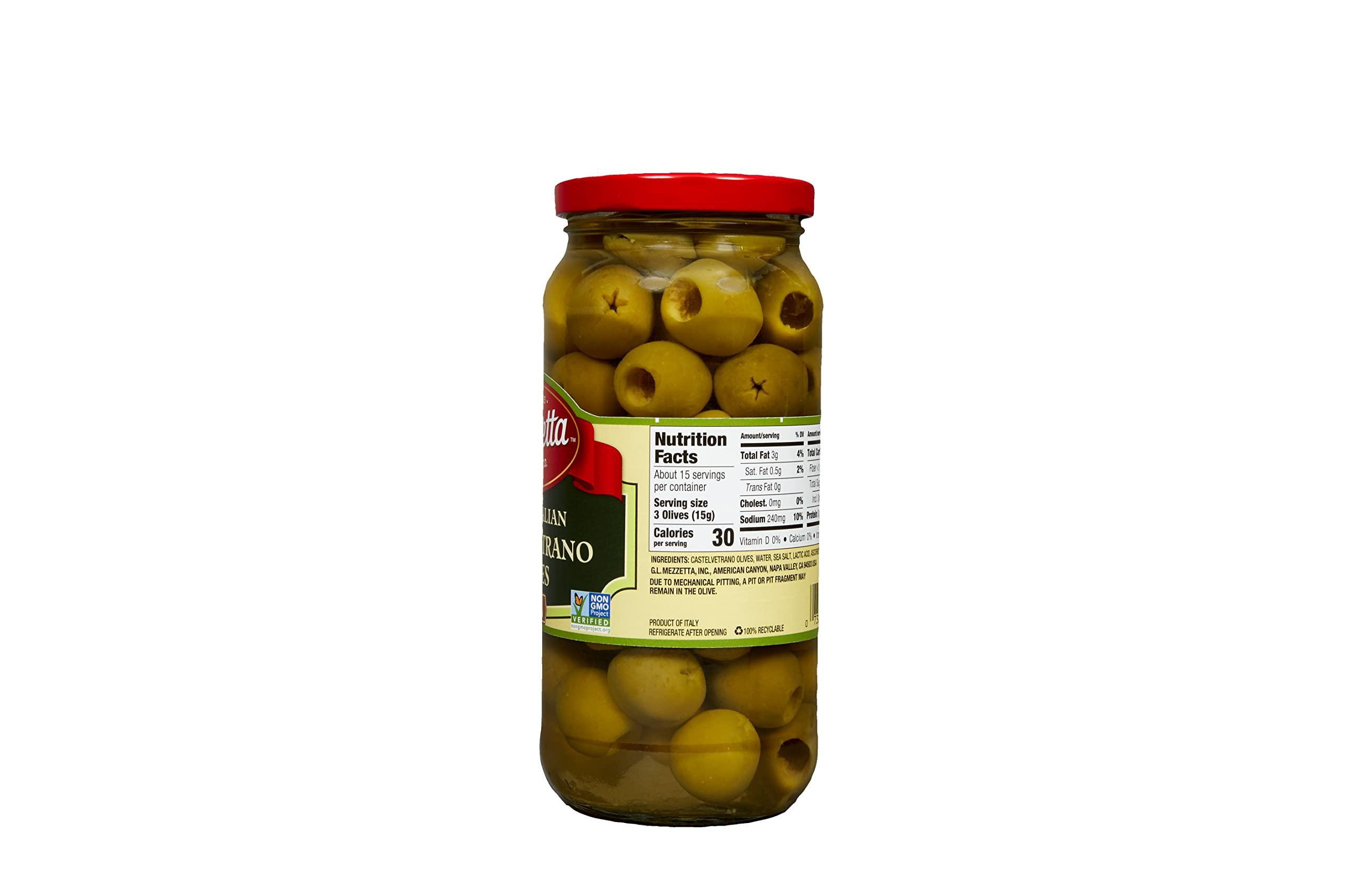 Mezzetta Mezzetta Pitted Italian Castelvetrano Olives | Non-GMO, Gluten Free, Keto | 8 Ounce Drained Weight Jar (Pack of 6)