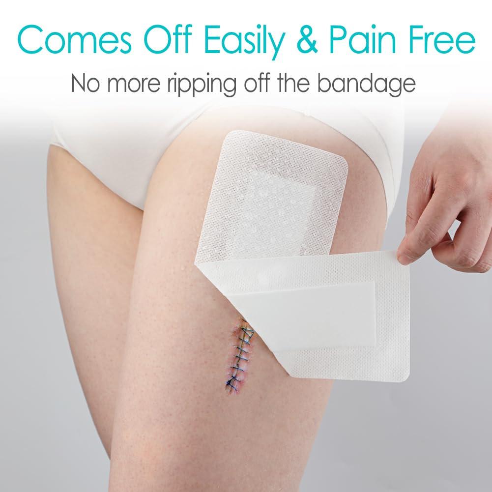 Hola Health 10 Pcs Waterproof Adhesive Island Dressing 4\"x14\" for Post Knee Replacement Hip Surgery Shower Protector Bandage Extra Long Surgical Incision Wounds Cover Breathable Bordered Gauze