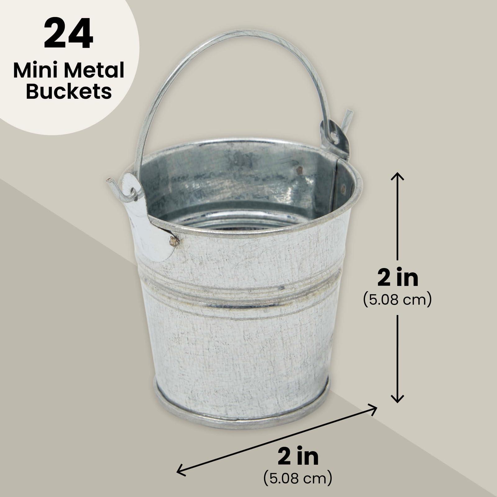 Juvale Juvale 24 Pack Mini Metal Buckets with Handles for Party Favors, Small Galvanized Tin Pails (2 x 2 in)