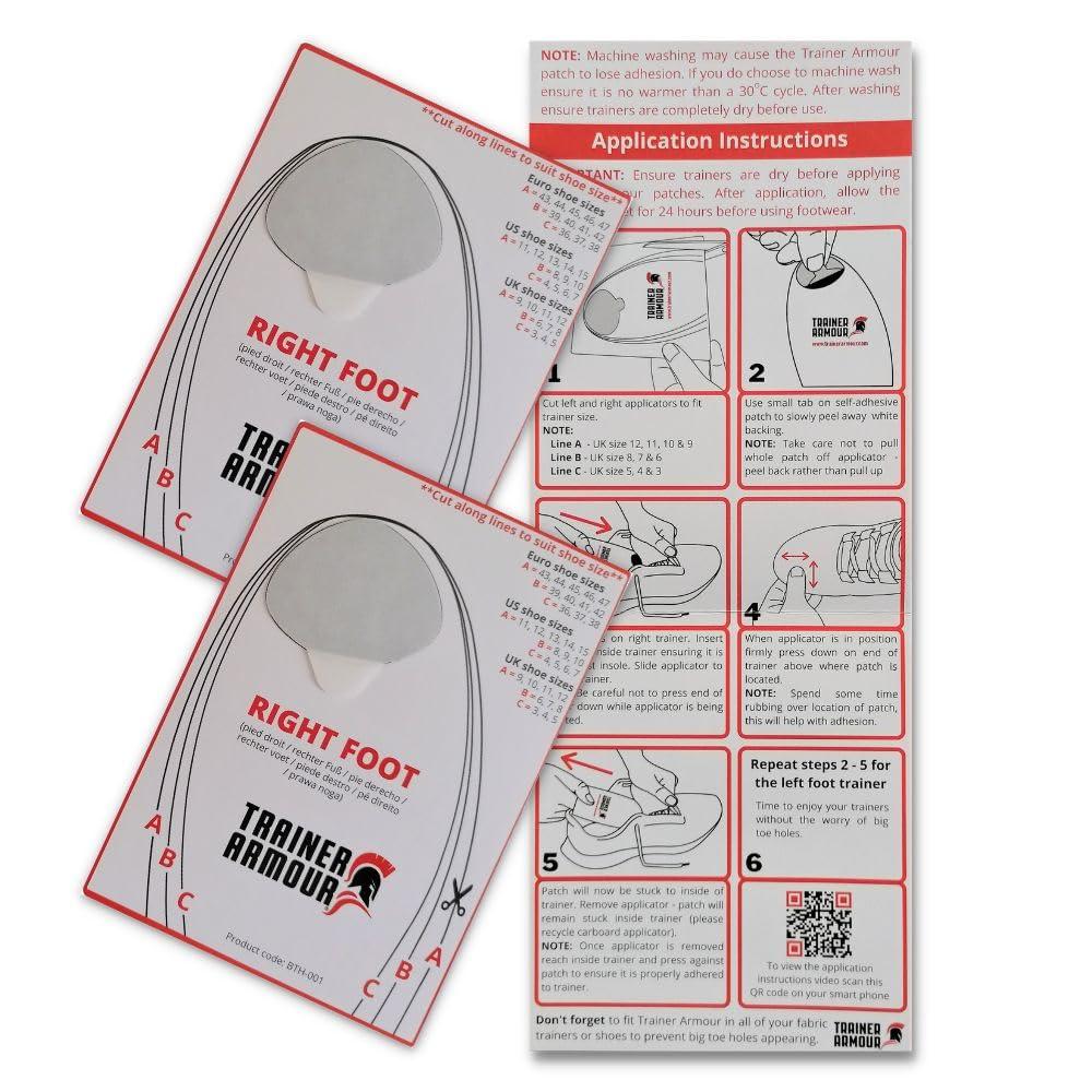 Trainer Armour Trainer Armour - Big Toe Hole Preventer, self-Adhesive Patches with a Clever applicator. Shoe Toe Burst Toe Box Blowout Prevention Insert, Toe Hole Area Repair Patch. for Running Shoes and Sneakers.