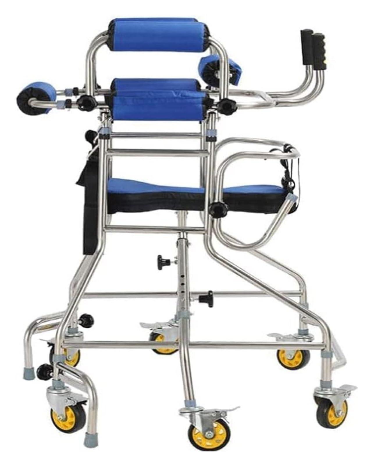 AMydio Standing Walker Medical Walker Standard Mobility Walking Aid with Seat and Wheels Adult 360 Rollator Steel Walking Frame Height Adjustable for Elderly Seniors 250 Kg Capacity