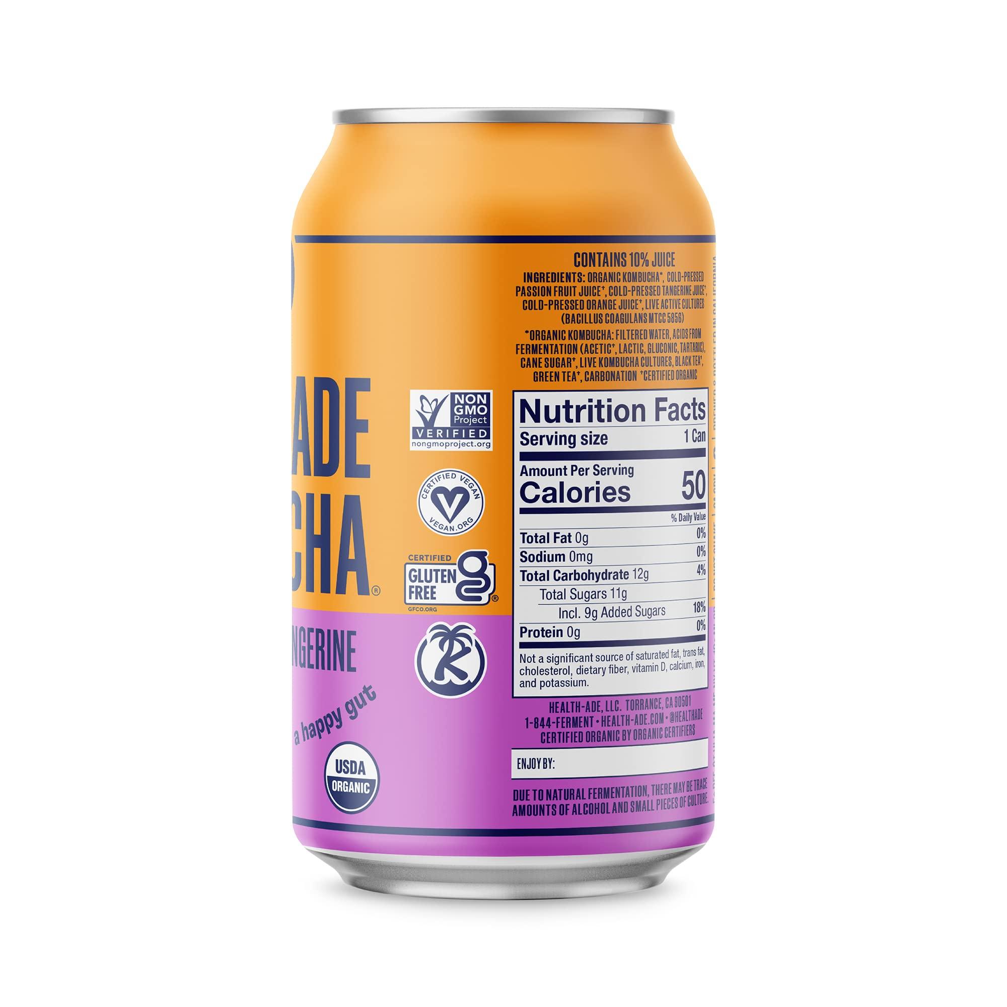 Health-Ade Health-Ade Passion Fruit-Tangerine Kombucha, Organic Drink, 12-Pack (11.5 Fl Oz Cans) Fermented Tea with Probiotics, Non-GMO, Vegan, Gluten-Free