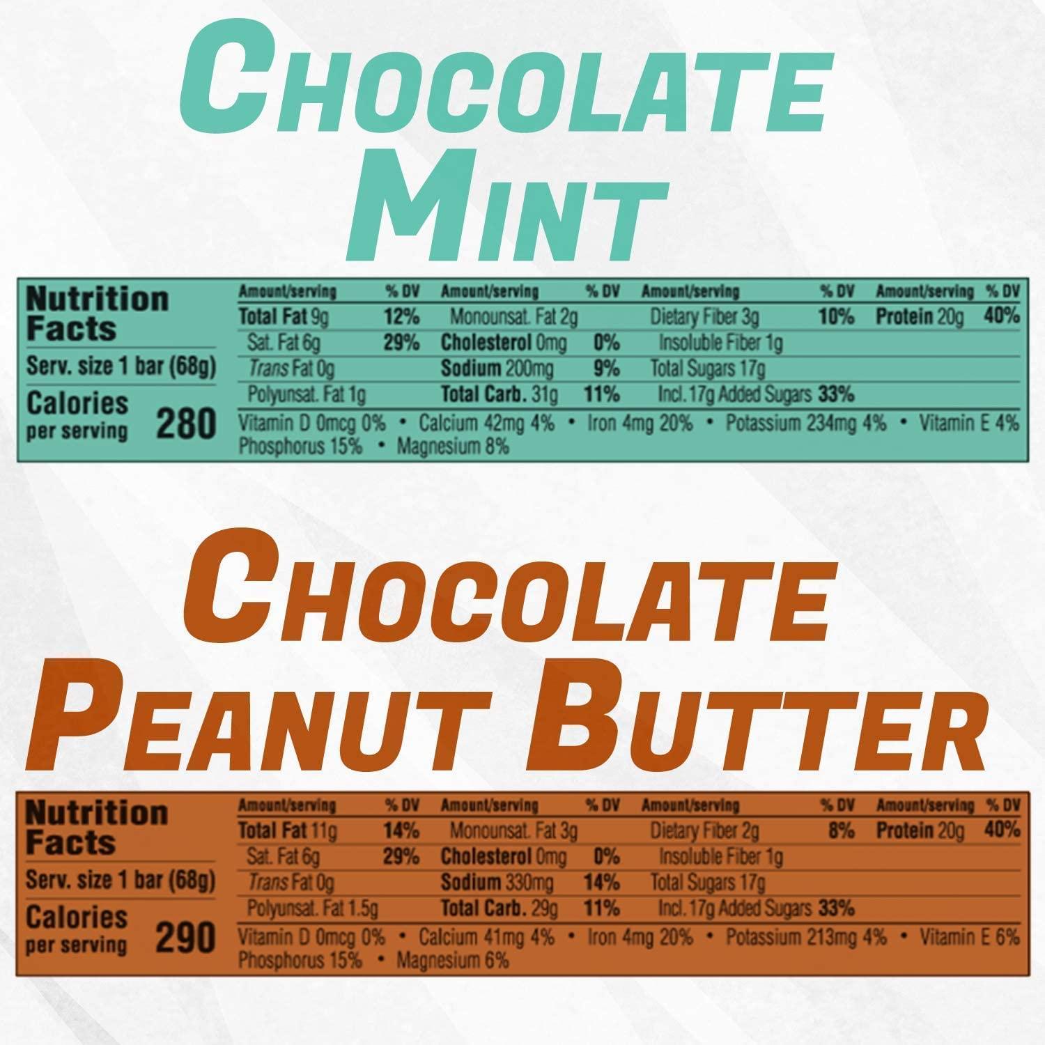 Protein Bars Protein Bars Clif Builders Protein 18 Bars Box: 9 Chocolate Mint & 9 Chocolate Peanut Butter 43.20oz 1.22kg (Six Boxes)