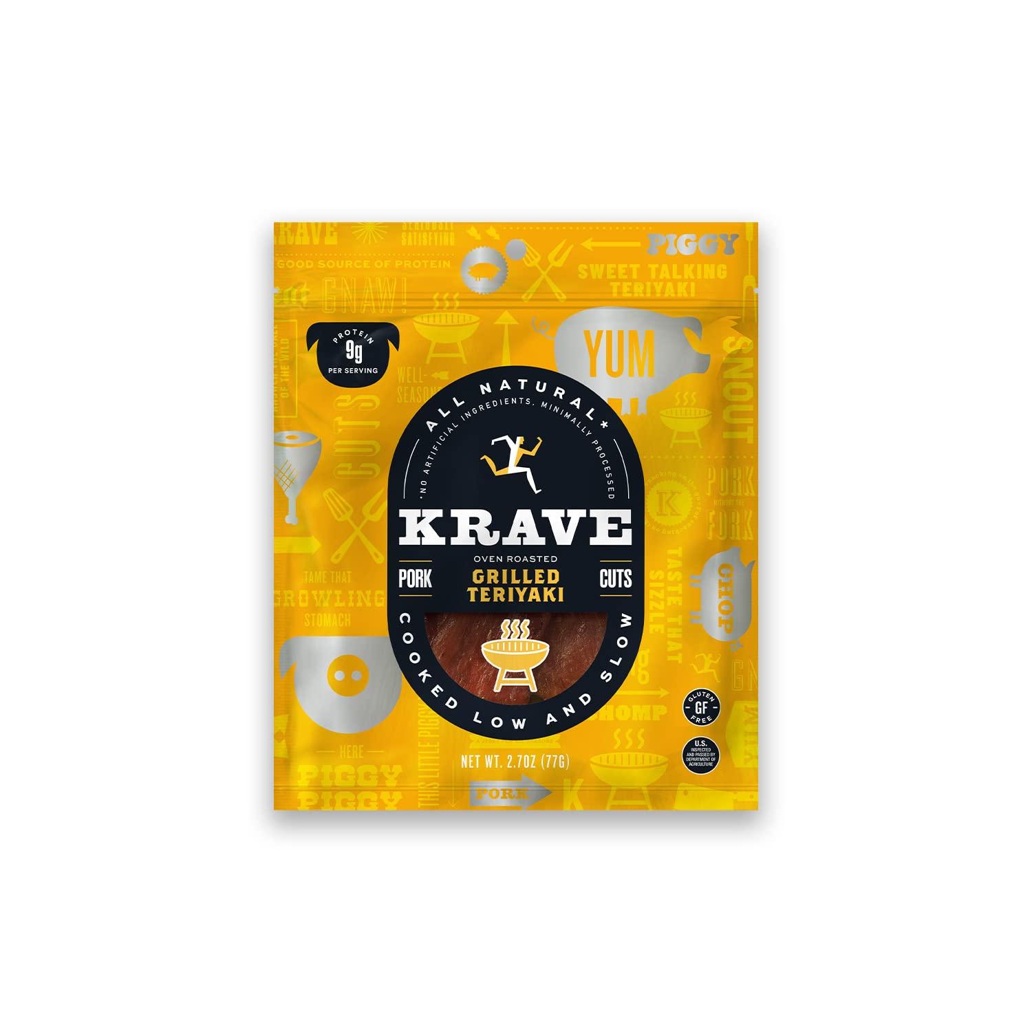 Krave Jerky KRAVE All Natural Pork Jerky, Grilled Teriyaki - Protein Packed Snacks Roasted for Maximum Flavor - Premium Tender Meat Cuts - Gluten Free - 2.7 Ounce