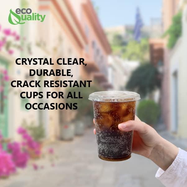 EcoQuality [50 COUNT] 10 oz Clear Plastic Disposable PET Cups with Lids | Crystal Clear PET Cup | Cold Smoothie | Iced Coffee Go Cups | Ideal for Coffee, Parfait, Juice, Soda, Cocktail, Party Cups (10oz)