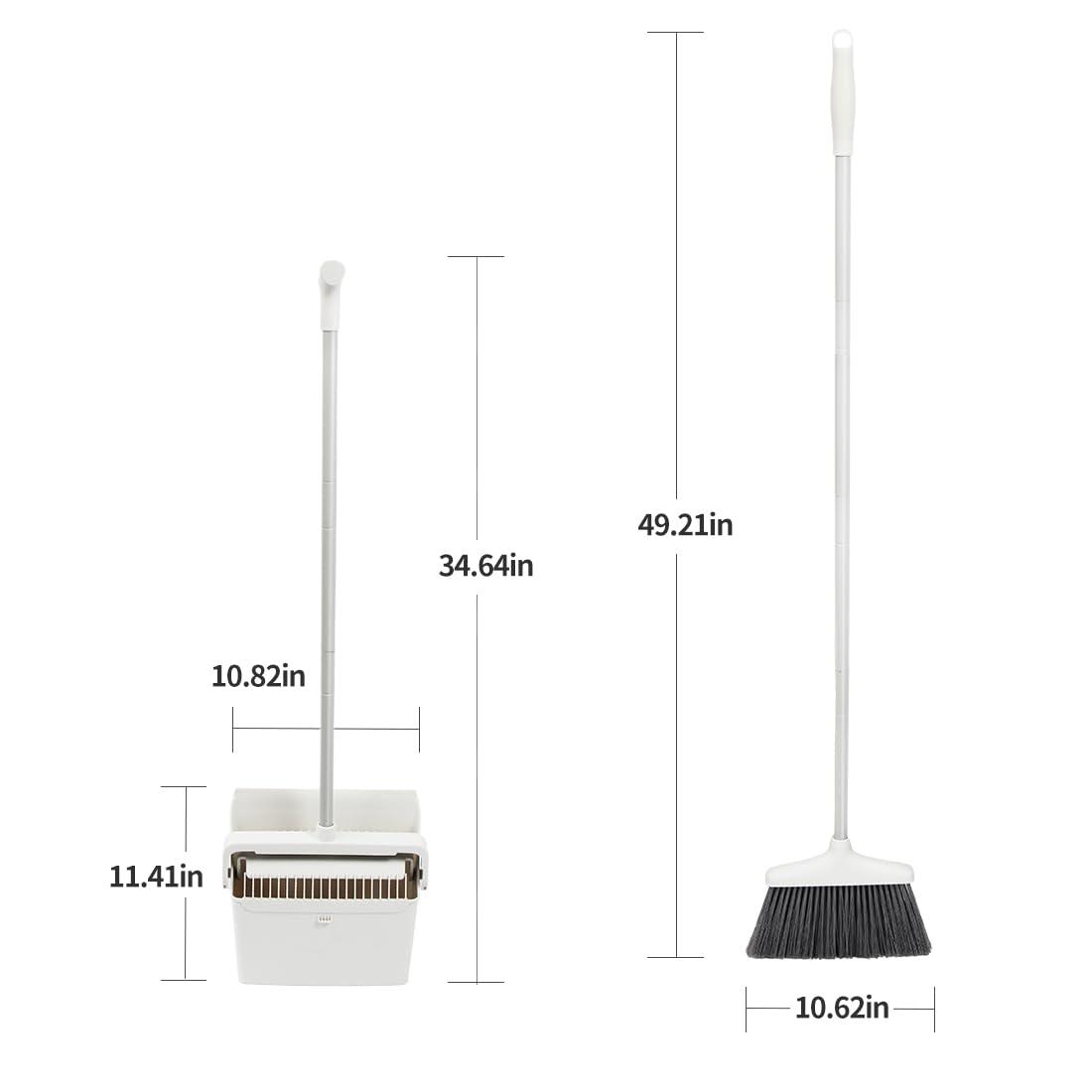 CQT CQT Broom and Dustpan Set with Handle, Brush and Dustpan Set for Home Kitchen Cleaner Floor Sweeping Upright Stand Up Dust pan Cleans Combo (White)