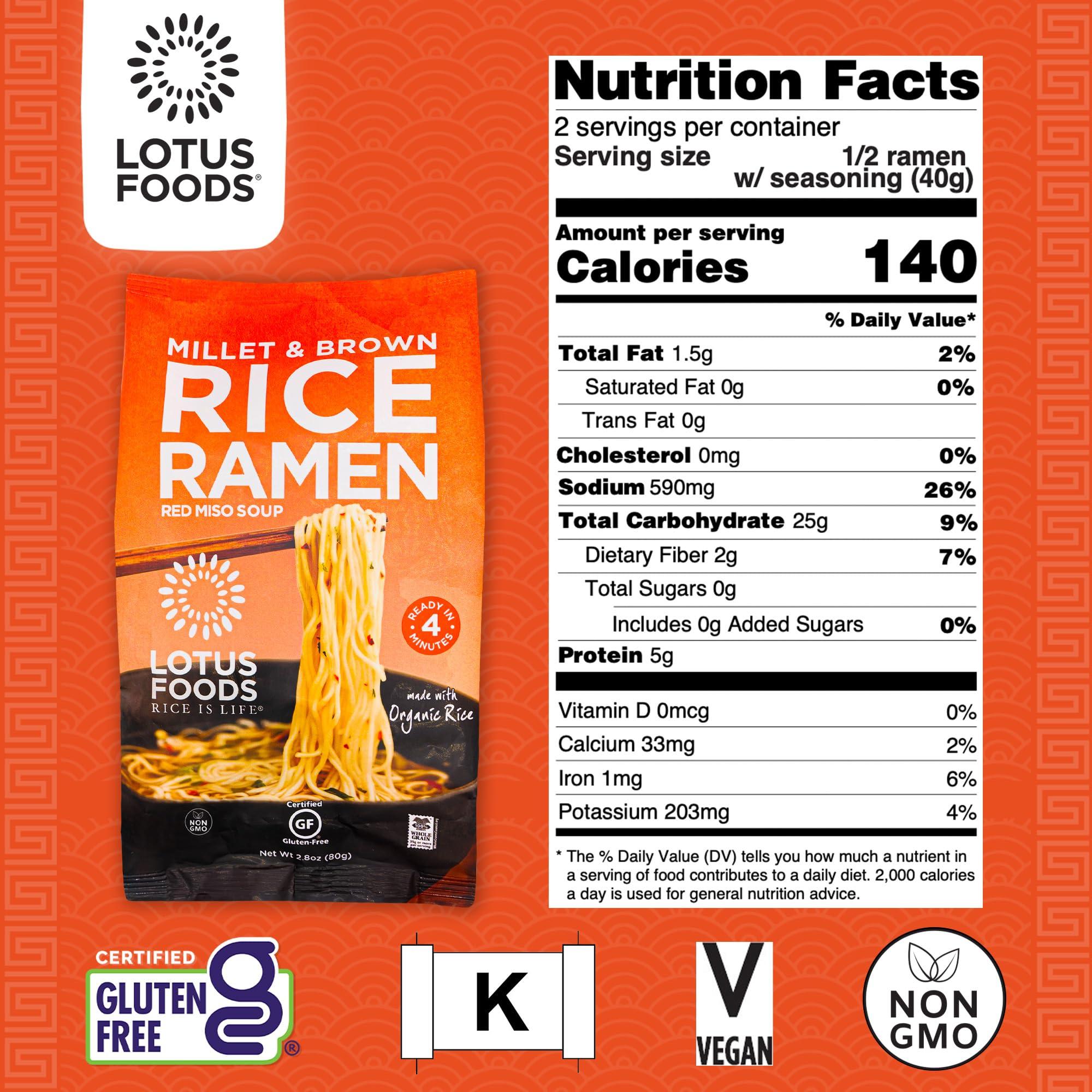 Lotus Foods Lotus Foods Organic Millet & Brown Rice Ramen with Miso Soup - Gluten Free Ramen Noodles, Vegan Ramen Noodles with Millet Flour & Brown Rice Flour, Whole Grain GF Ramen - 2.8 Oz Bags (Pack of 10)