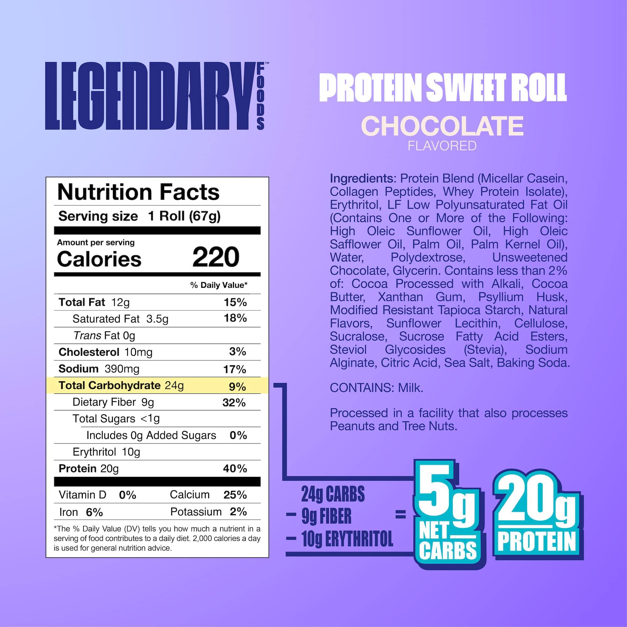 Legendary Foods Legendary Foods High Protein Snack - Chocolate Sweet Roll, 20 Gr Protein Bar Alternative, Low Carb Food, Low Sugar - Gluten Free Keto Breakfast Snacks, Healthy Chocolate Flavored Rolls (10-pack)