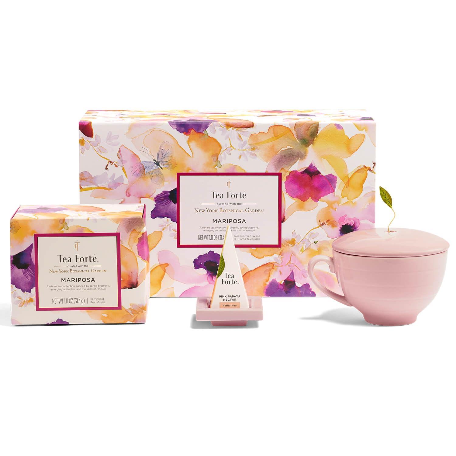 Tea Forte Tea Forte Mariposa Gift Set with Cafe Cup, Tea Tray and 10 Handcrafted Pyramid Tea Infuser Bags