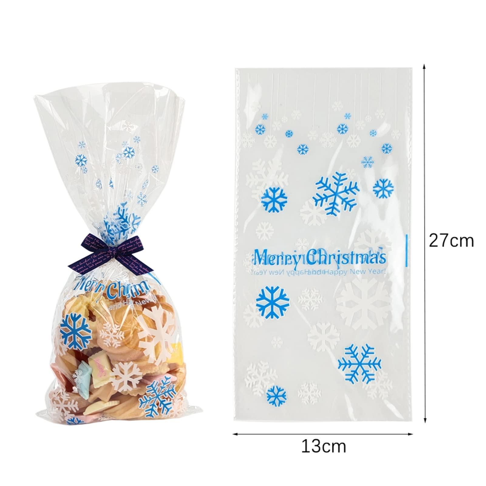 Bluelans 50 Pcs Christmas Cellophane Treat Bags Gift Bags, Xmas Clear Cello Gift Bags Candy Goodies Bags for Christmas Party Favors Party Supplies Christmas Gift Boxes