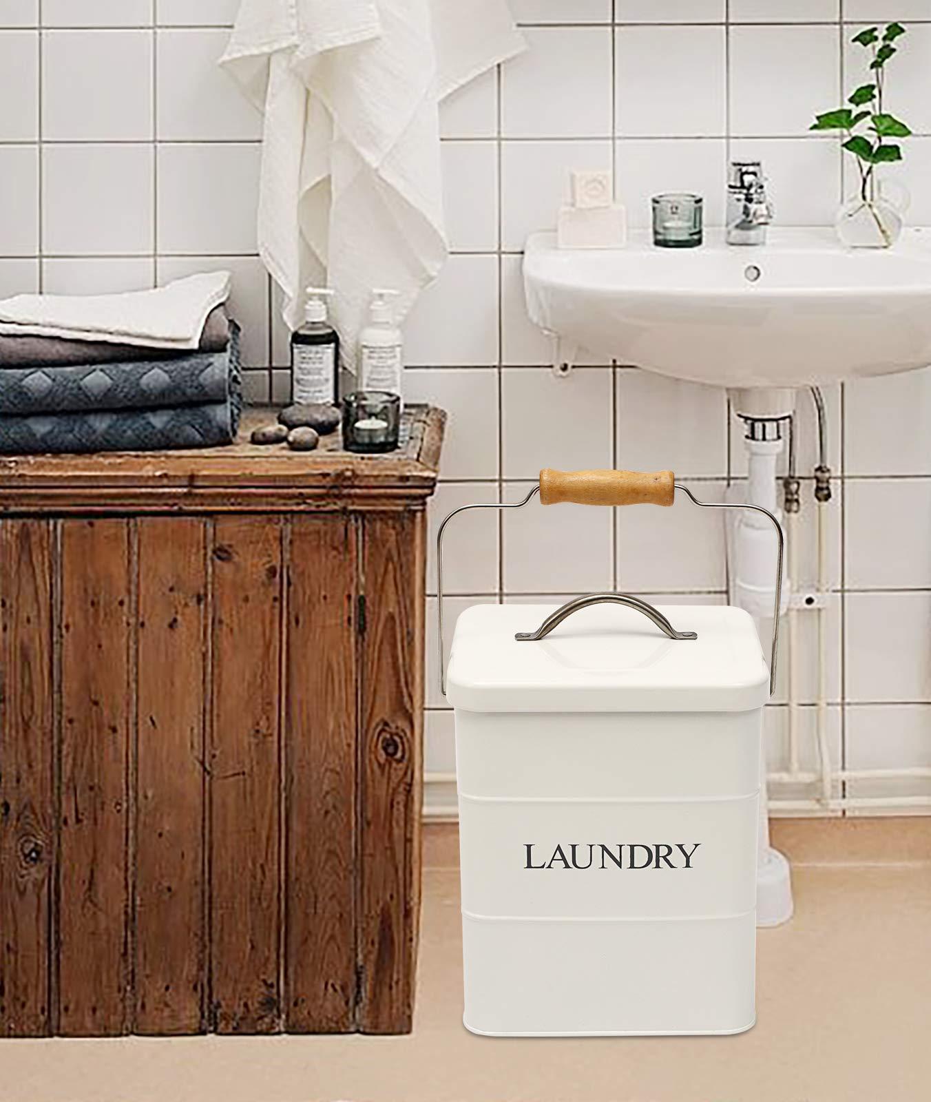 Xbopetda Xbopetda Laundry Powder Bin, Washing Powder Storage Tin with Scoop, Airtight Lid & Handles, Laundry Detergent Powder Storage Box - Perfect for Holding Pods Tablets Capsules Powder Detergent-White