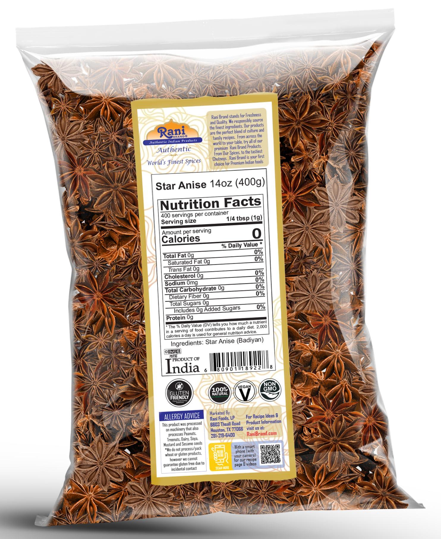 Rani Brand Authentic Indian Products Rani Star Anise Seeds, Whole Pods (Badian Khatai) Spice 14oz (400g) ~ All Natural | Gluten Friendly | NON-GMO | Kosher | Vegan | Indian Origin