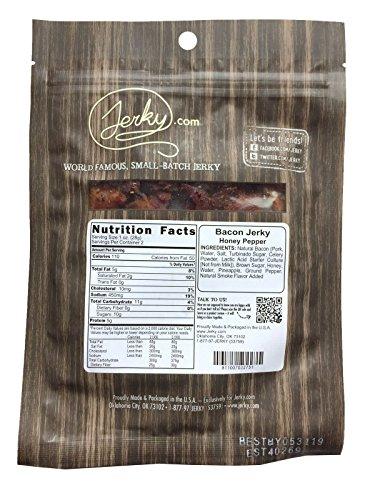 Jerky.com Honey Pepper Bacon Jerky - Made with REAL Bacon and Honey - World Famous, Small Batch Bacon Jerky - 1.75 oz. bag